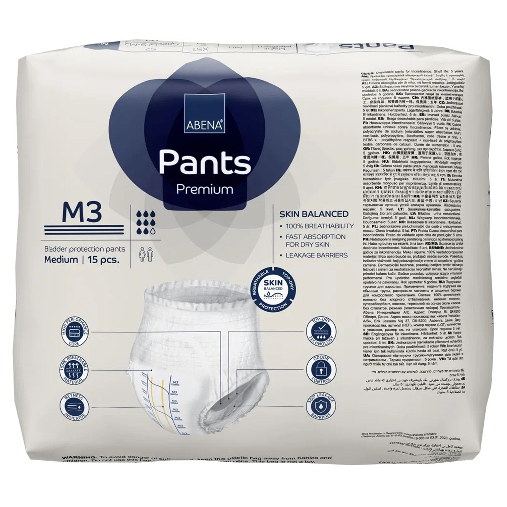 Abena® Premium Pants M3 Medium - Unisex Incontinence Briefs 15-Pack