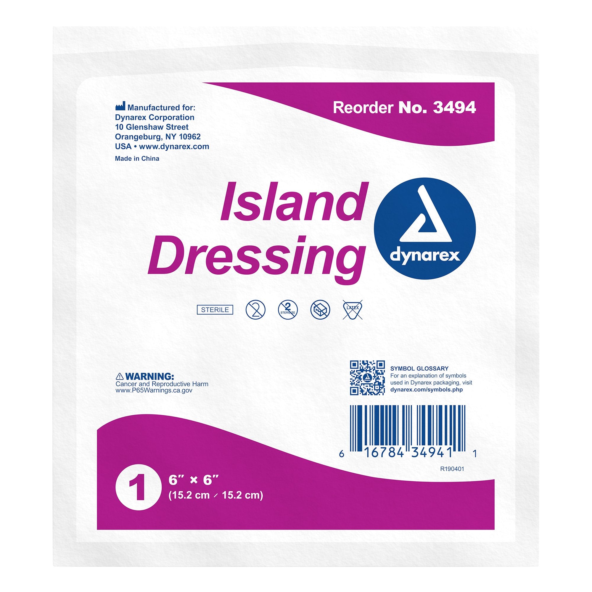 dynarex® White Adhesive Dressing, 6 x 6 Inch (25 Units)