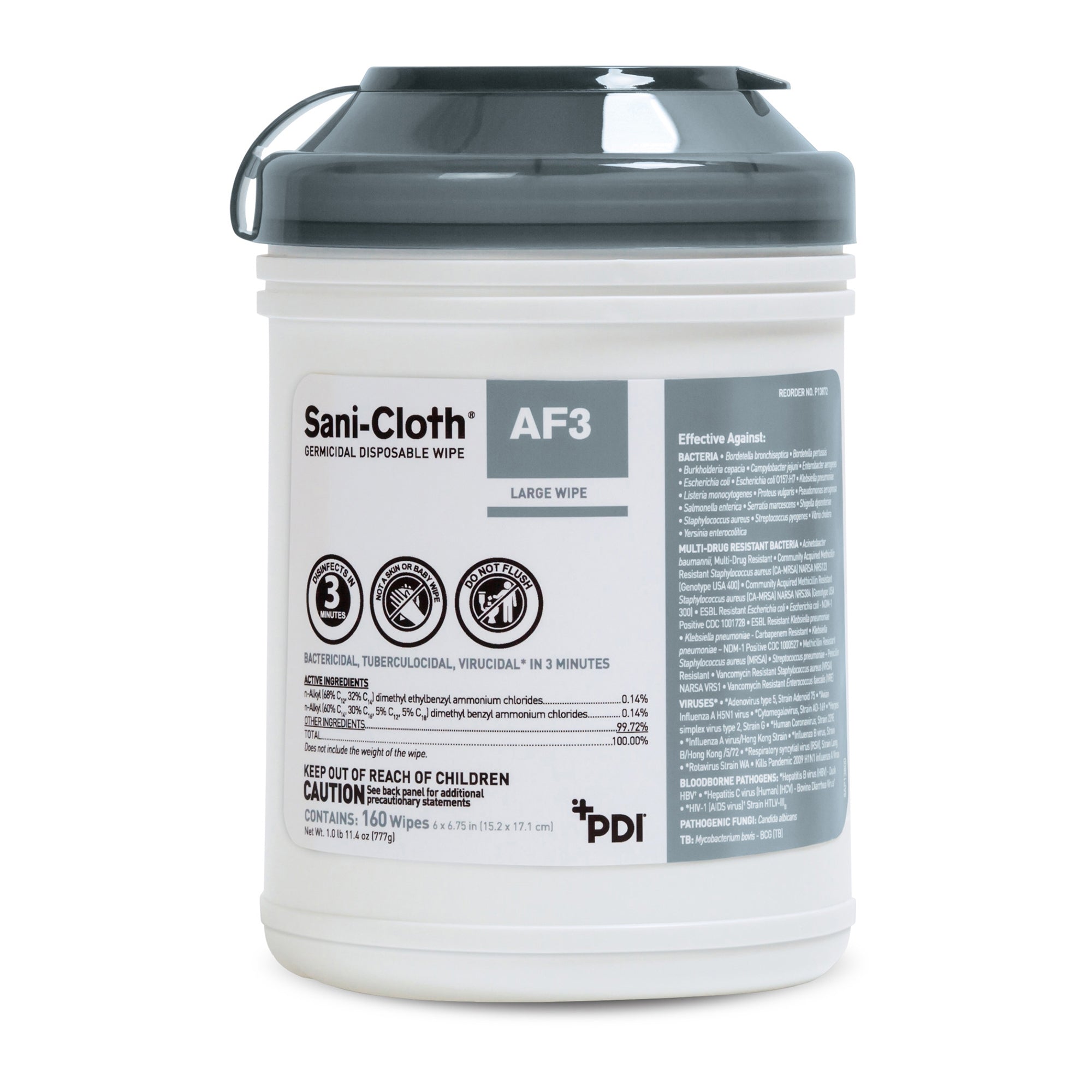 Sani-Cloth AF3 Germicidal Disinfectant Wipes, Large Canister - 160ct