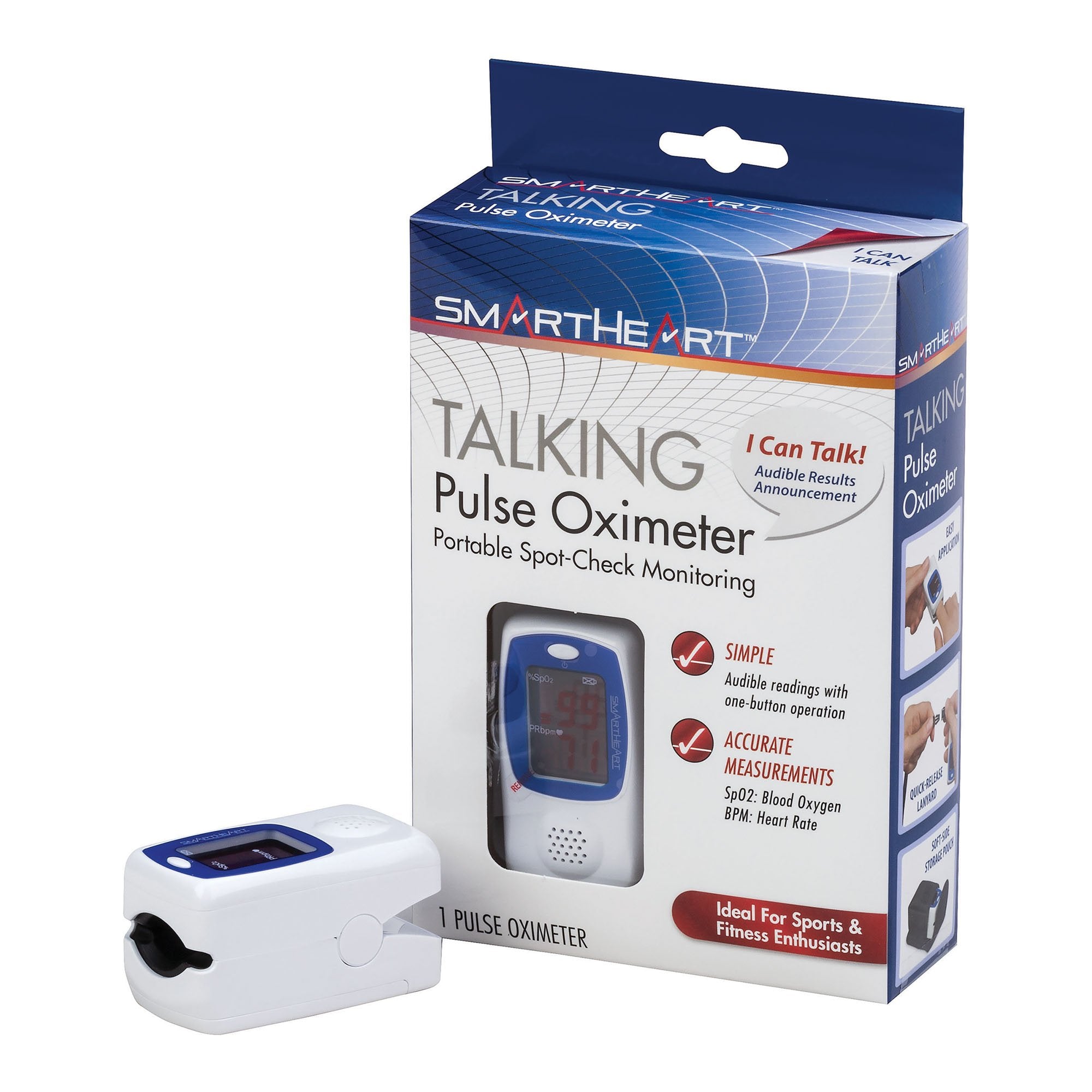 SmartHeart Fingertip Pulse Oximeter, Talking Blood Oxygen Saturation Monitor (1 Unit)