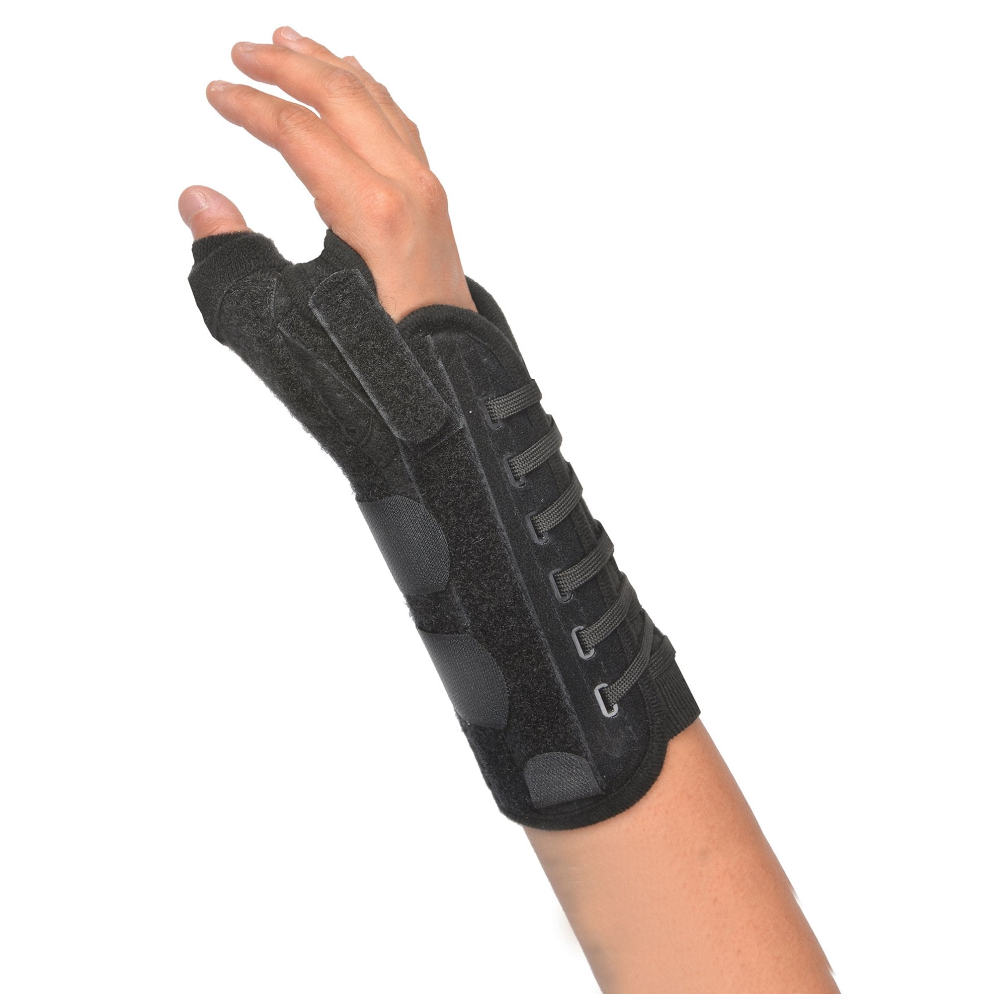 Thumb Brace with Wrist Support Titan Thumb™ Adult One Size Fits Most Dual-Pull Lace Closure Right Hand Black (1 Unit)