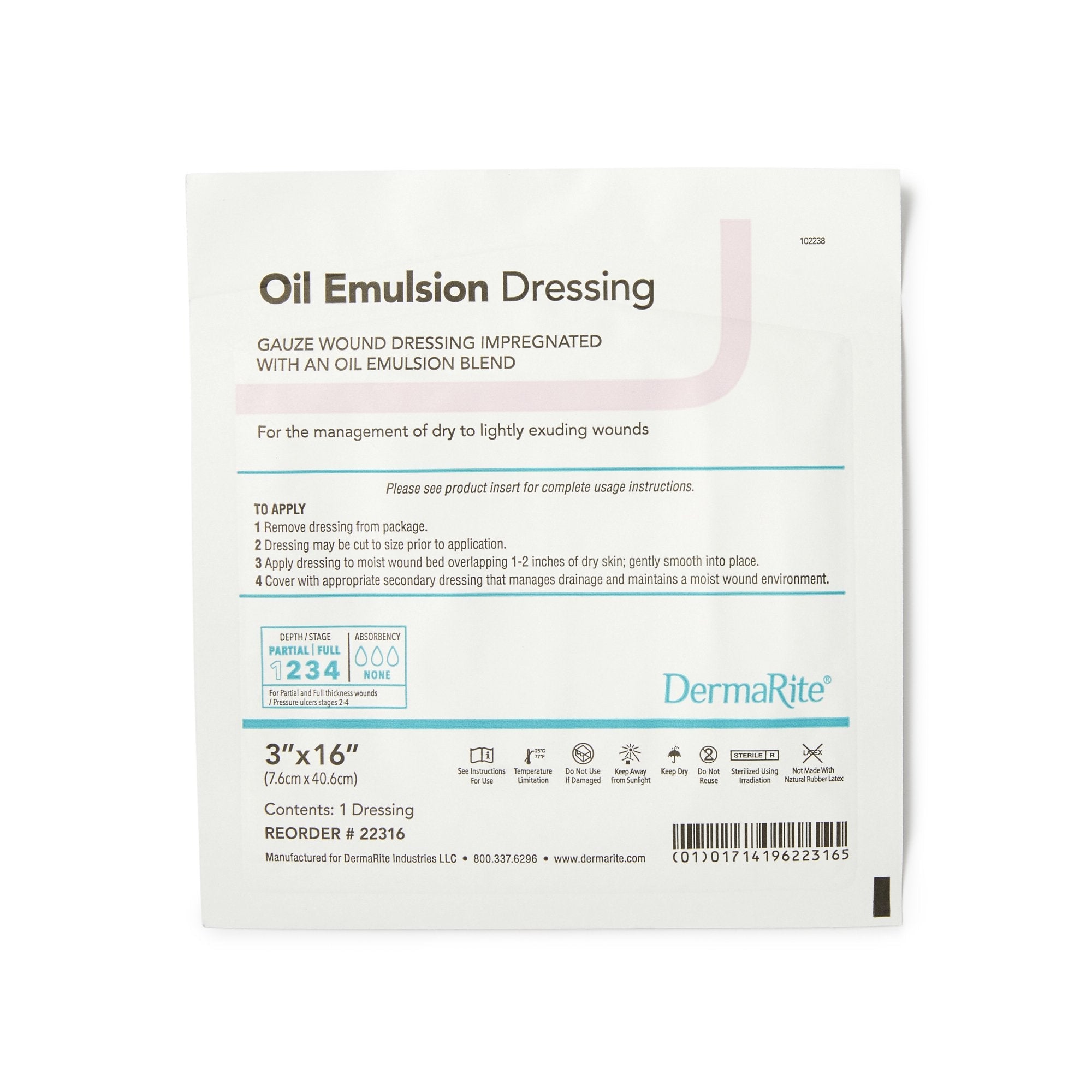 DermaRite® Oil Emulsion Wound Dressing, 3 x 16 Inch (36 Units)