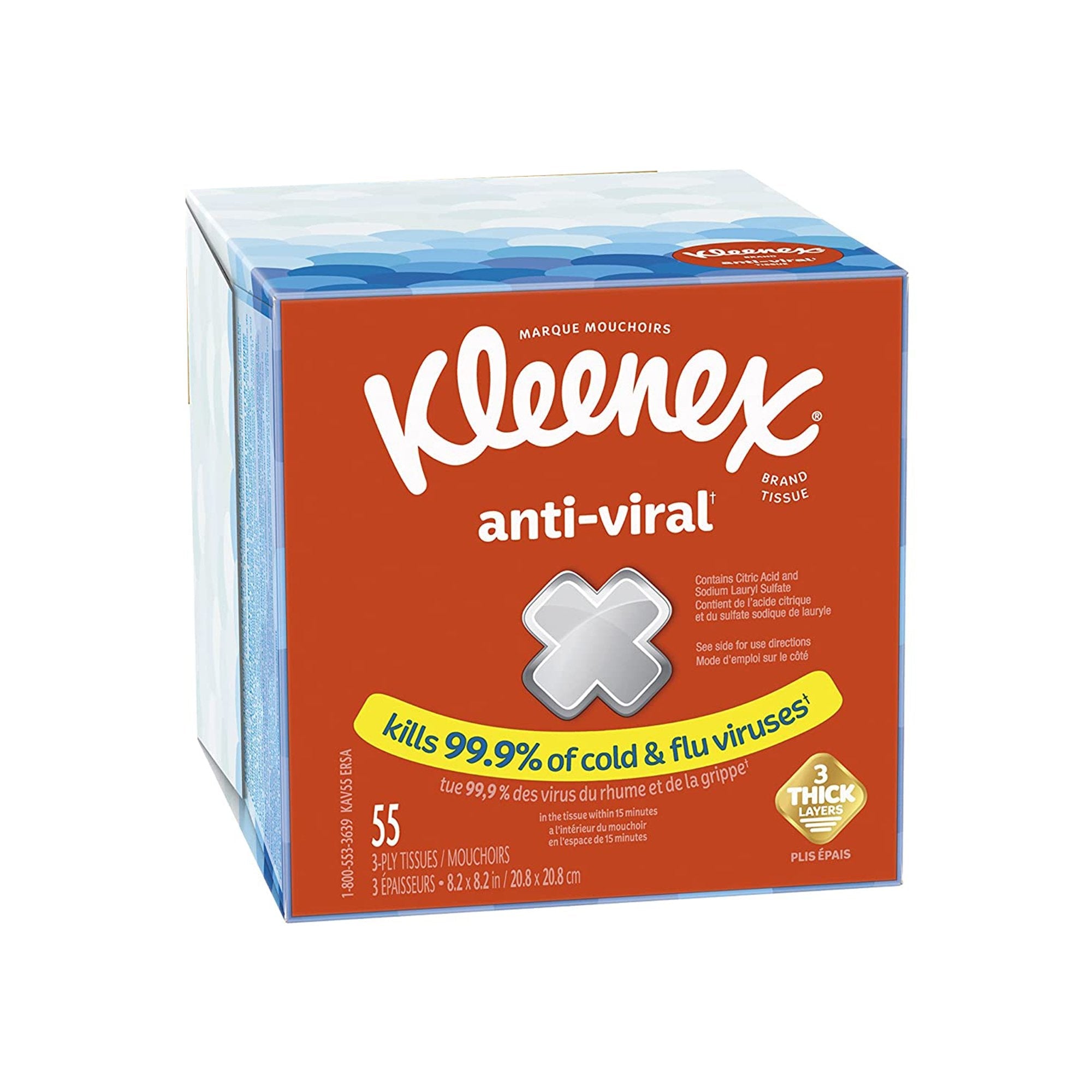 Kleenex® Anti-Viral Facial Tissue White 8-1/5 X 8-1/5 Inch 55 Count (55 Units)