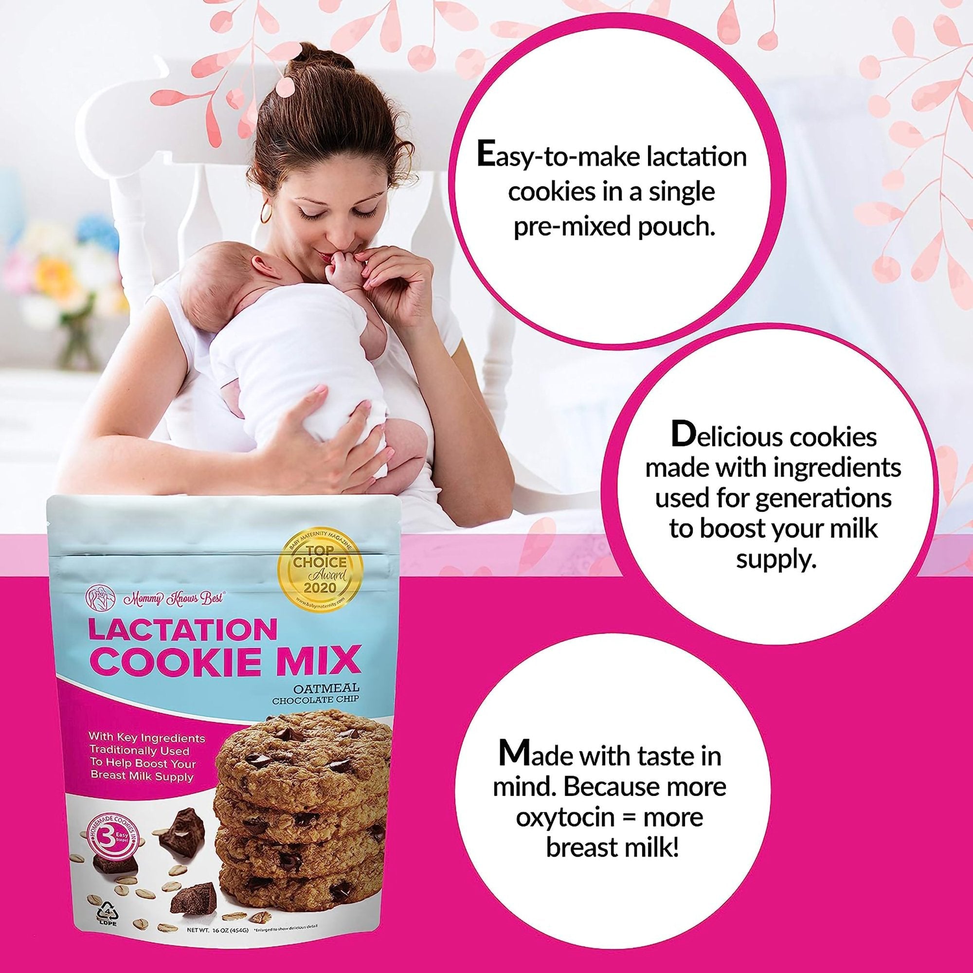 Mommy Knows Best® Lactation Oatmeal Chocolate Chip Cookie Mix, Breastfeeding Supplement (1 Unit)