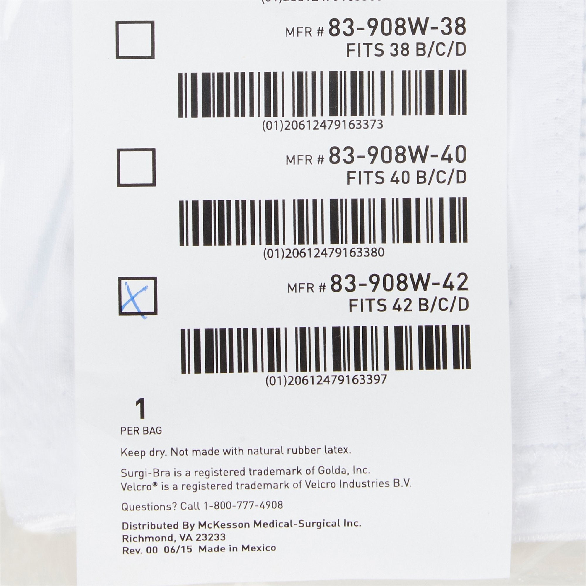 McKesson Surgi-Bra® II, 42 Inch, White (1 Unit)