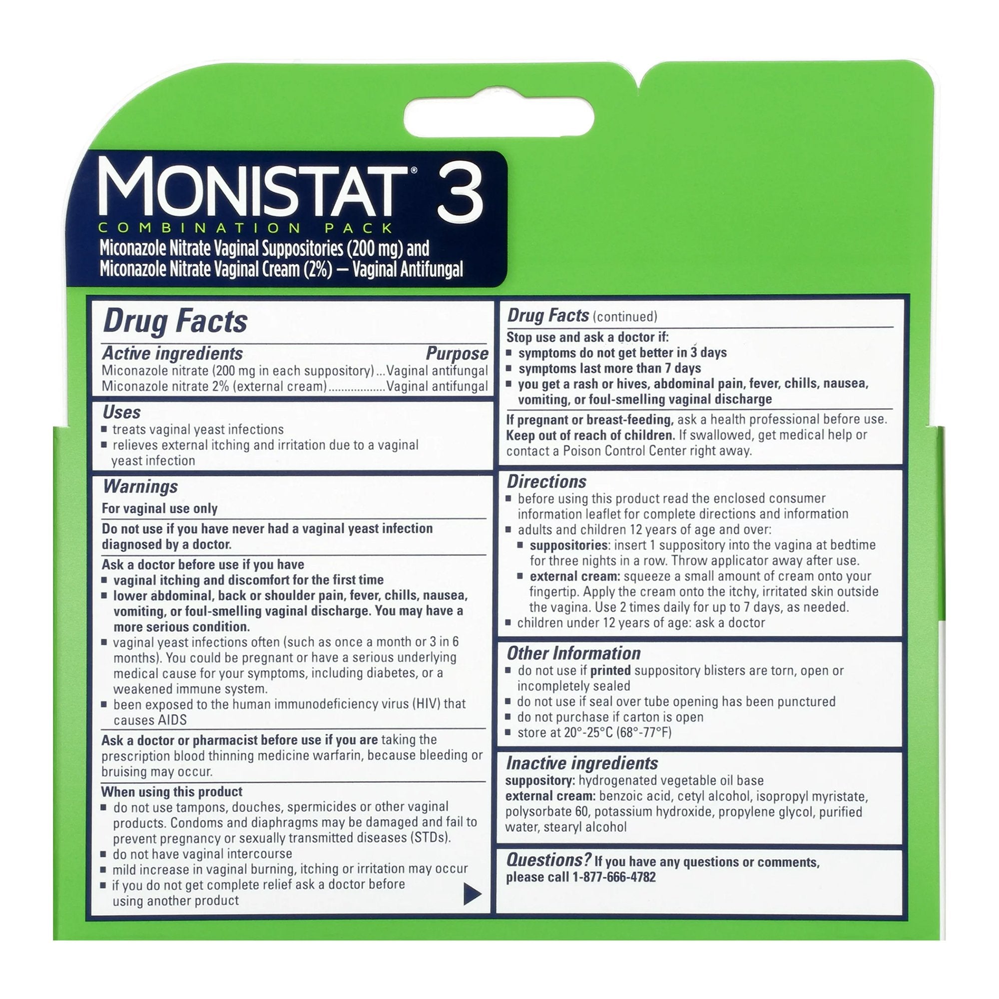 Vaginal Antifungal MONISTAT® 3-Day Treatment Combination Pack Ovule® 200 mg / 2% Strength Ovule® insert 3 Per Box Applicator (3 Units)