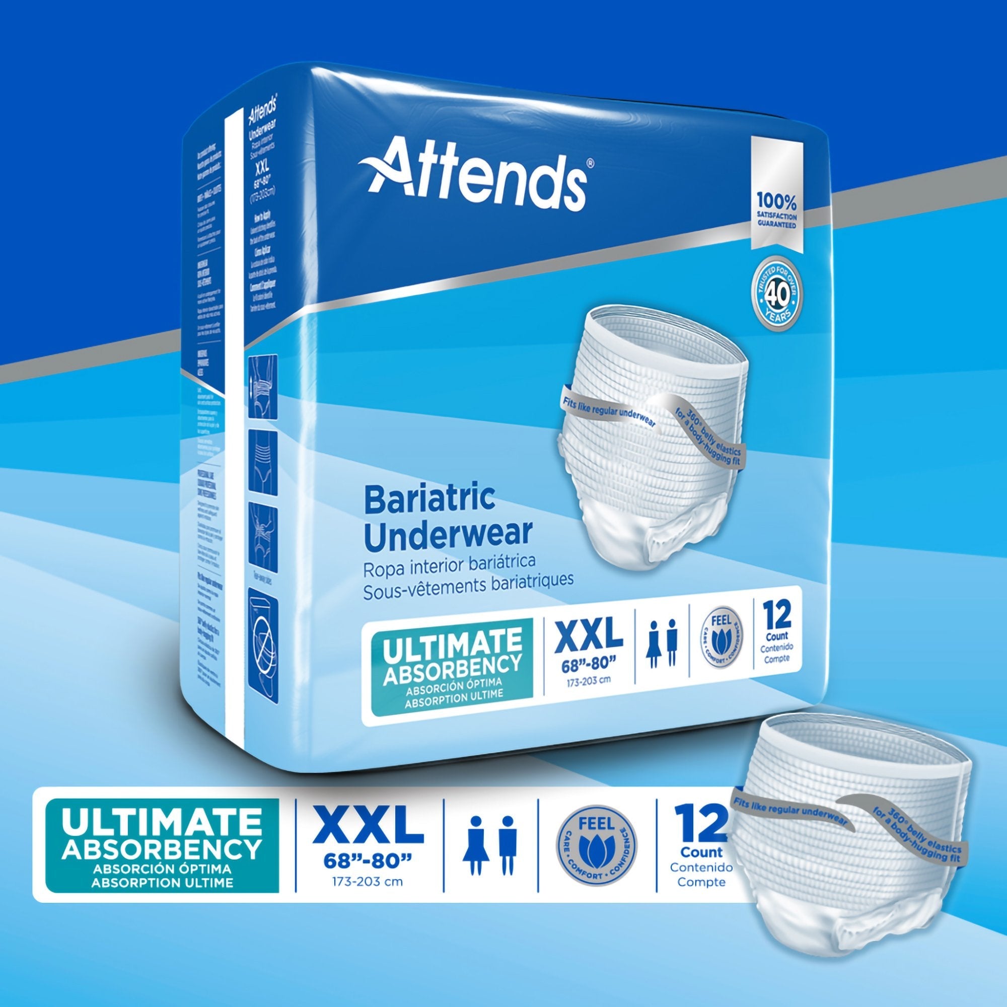 Attends Bariatric 2XL Protective Underwear - 12 Pack Leak Protection