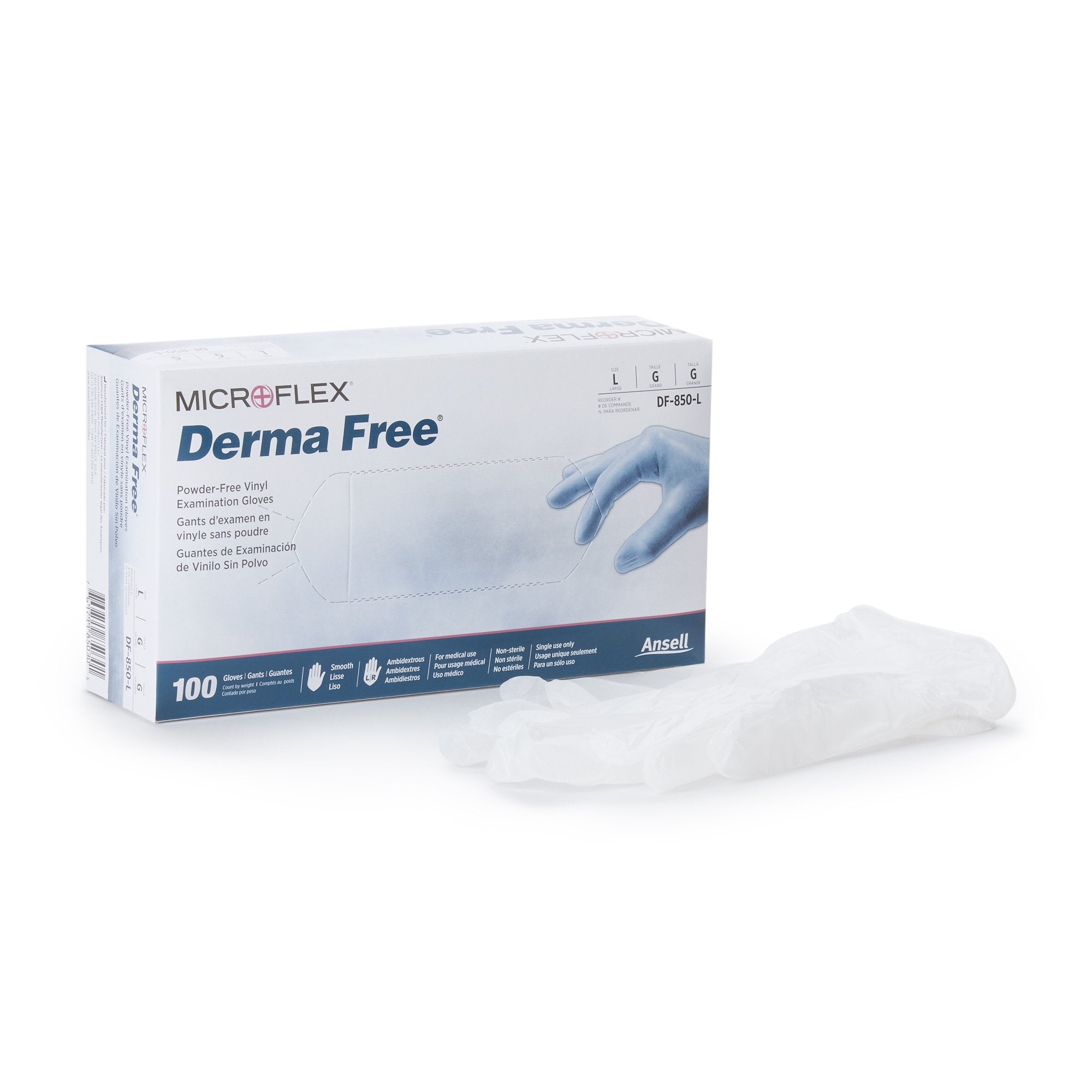 Derma Free™ Exam Glove, Large, Clear (100 Units)