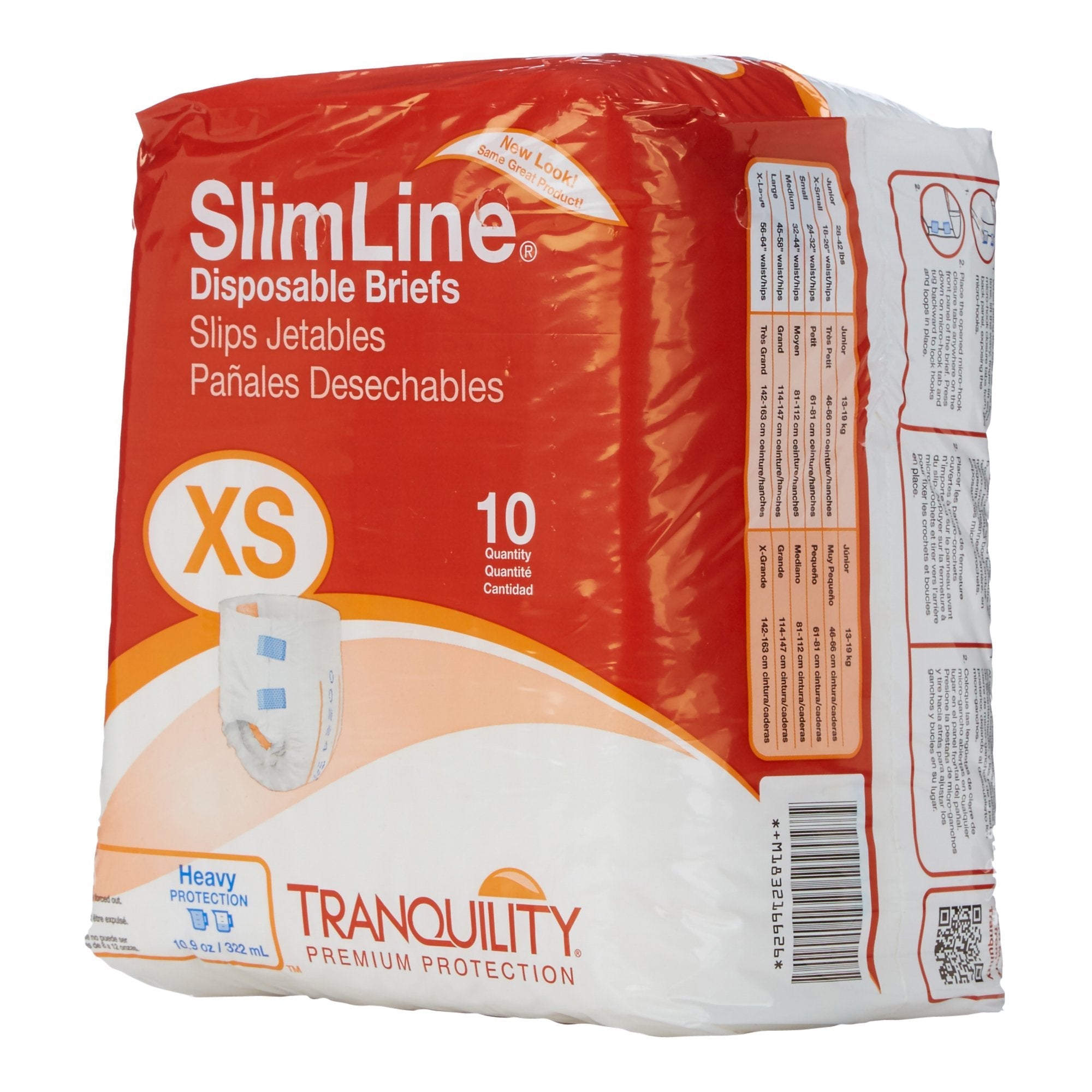 Tranquility® SlimLine® XS Incontinence Briefs - Heavy Absorbency (10 Pack)