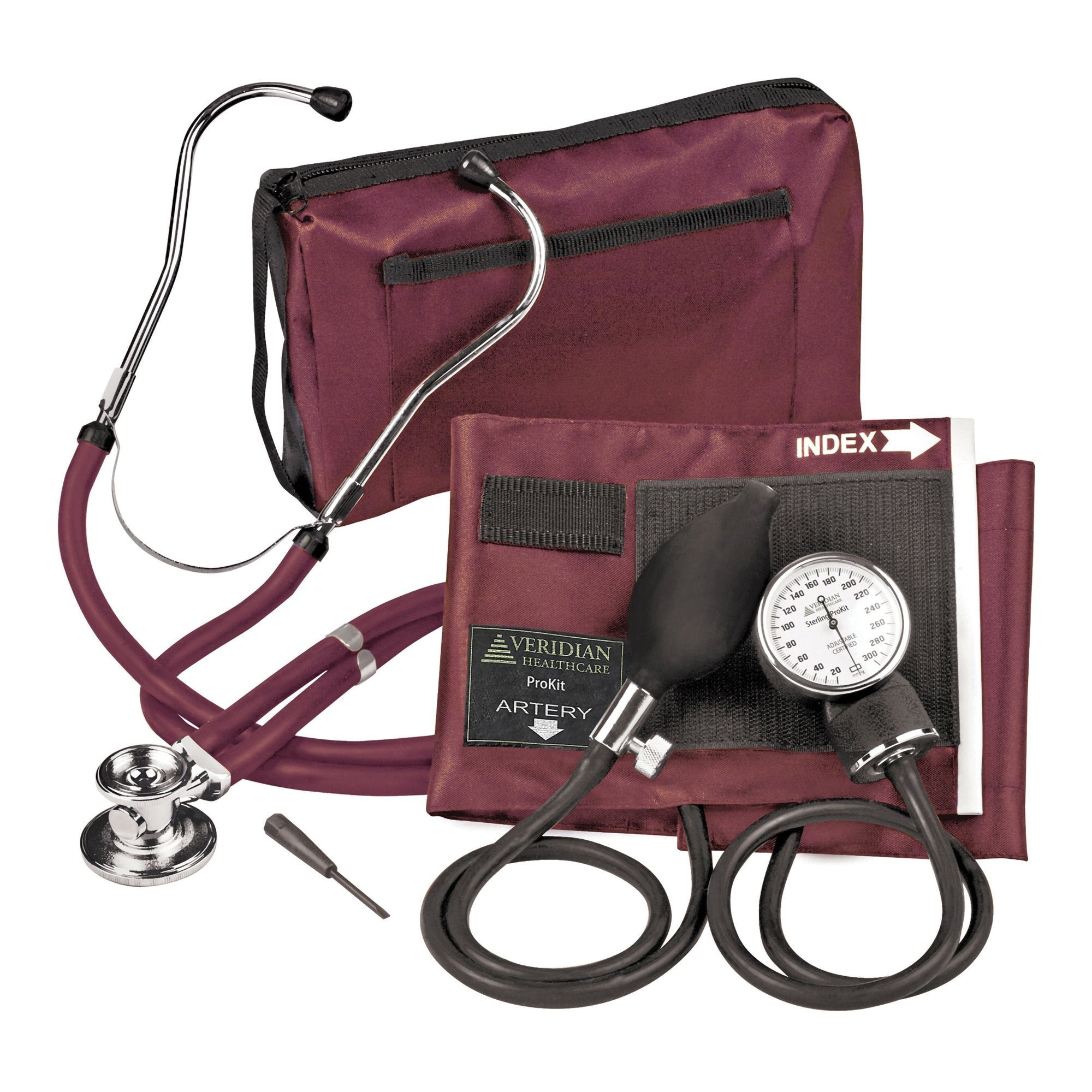 Sterling Series ProKit™ Aneroid Sphygmomanometer with Stethoscope, Burgundy (1 Unit)