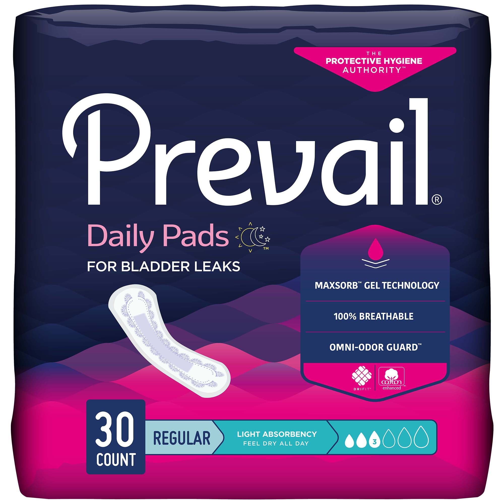 Prevail® Daily Pads Light Absorbency Bladder Control Pad, 9¼ Inch (30 Units)