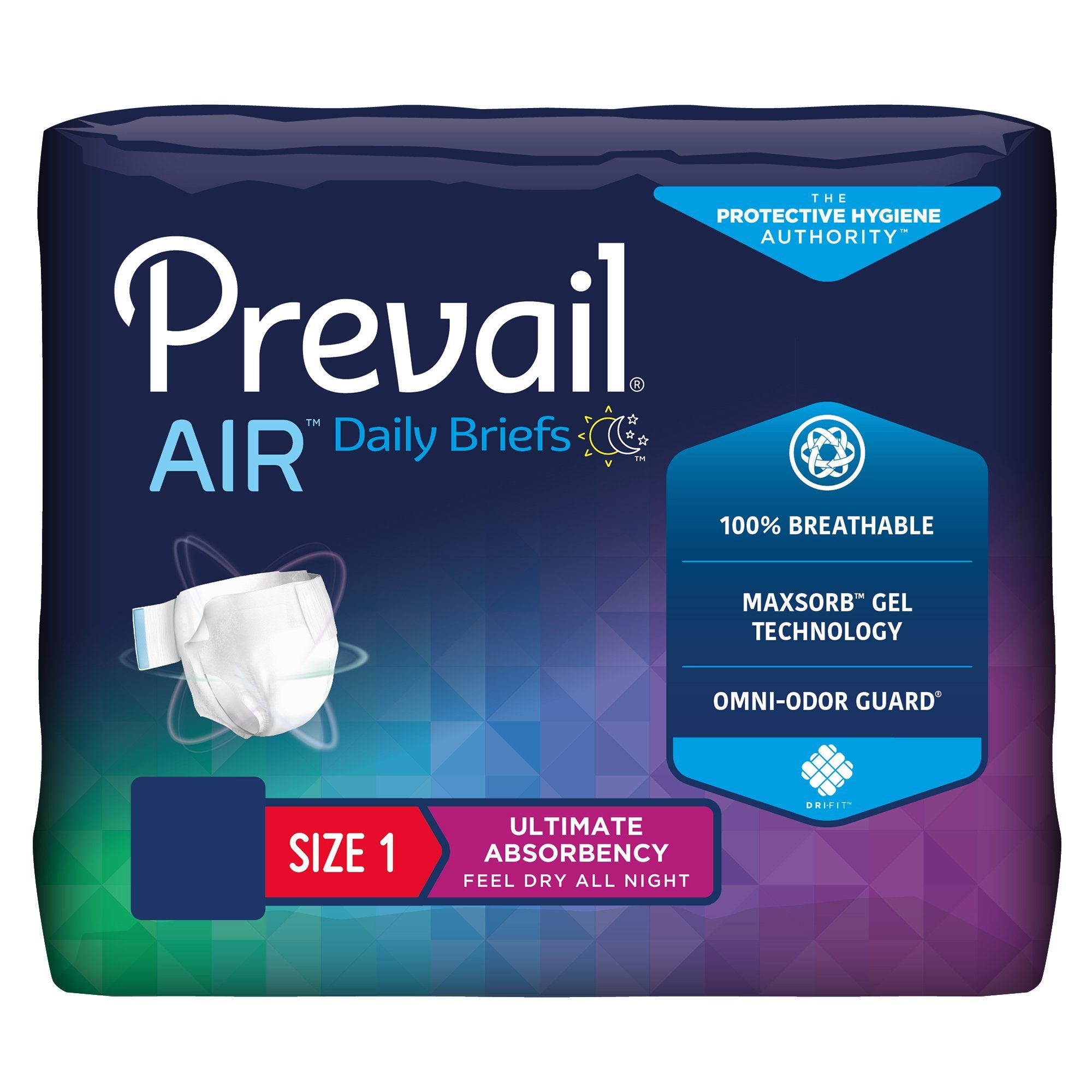 Prevail Air™ Stretchable Incontinence Briefs, Ultimate Plus Absorbency, Size 1