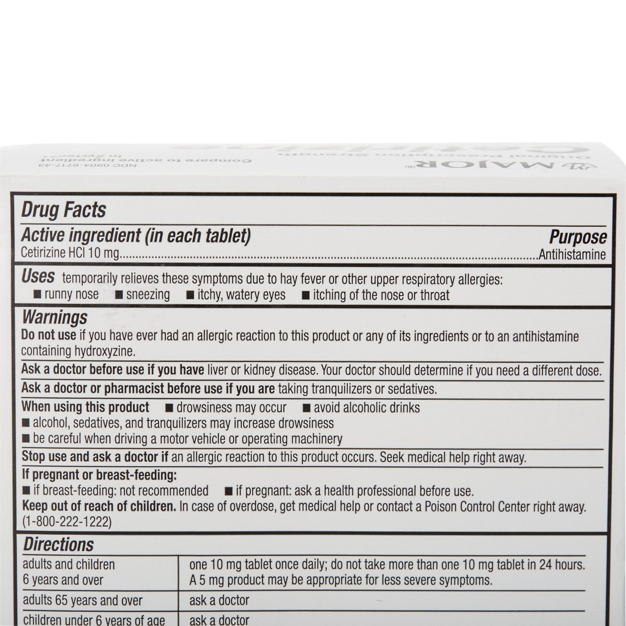 Major® Cetirizine Antihistamine (1 Unit)