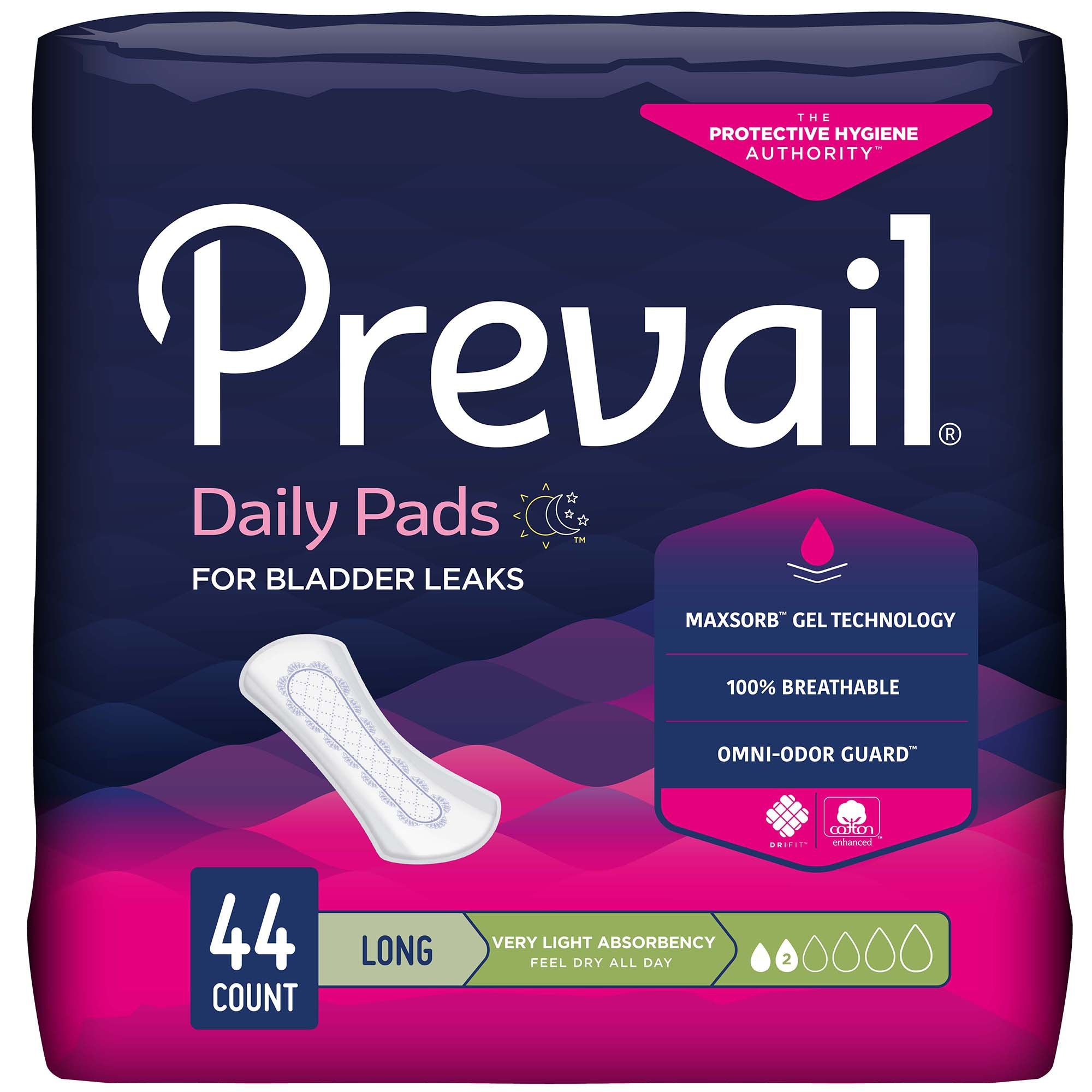 Prevail® Daily Bladder Control Pad, Very Light, Long Length (44 Units)