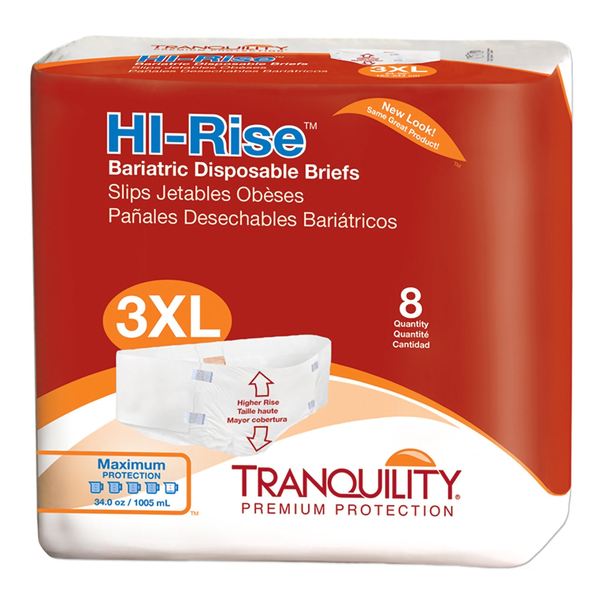 Tranquility® HI-Rise™ Bariatric Briefs - 3X-Large, Max Absorbency (8-Pack)