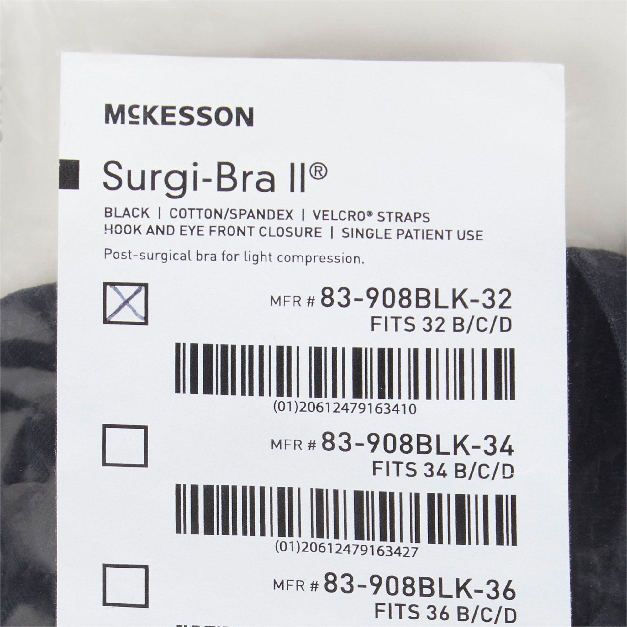 McKesson Surgi-Bra® II, 32 Inch, Black (1 Unit)