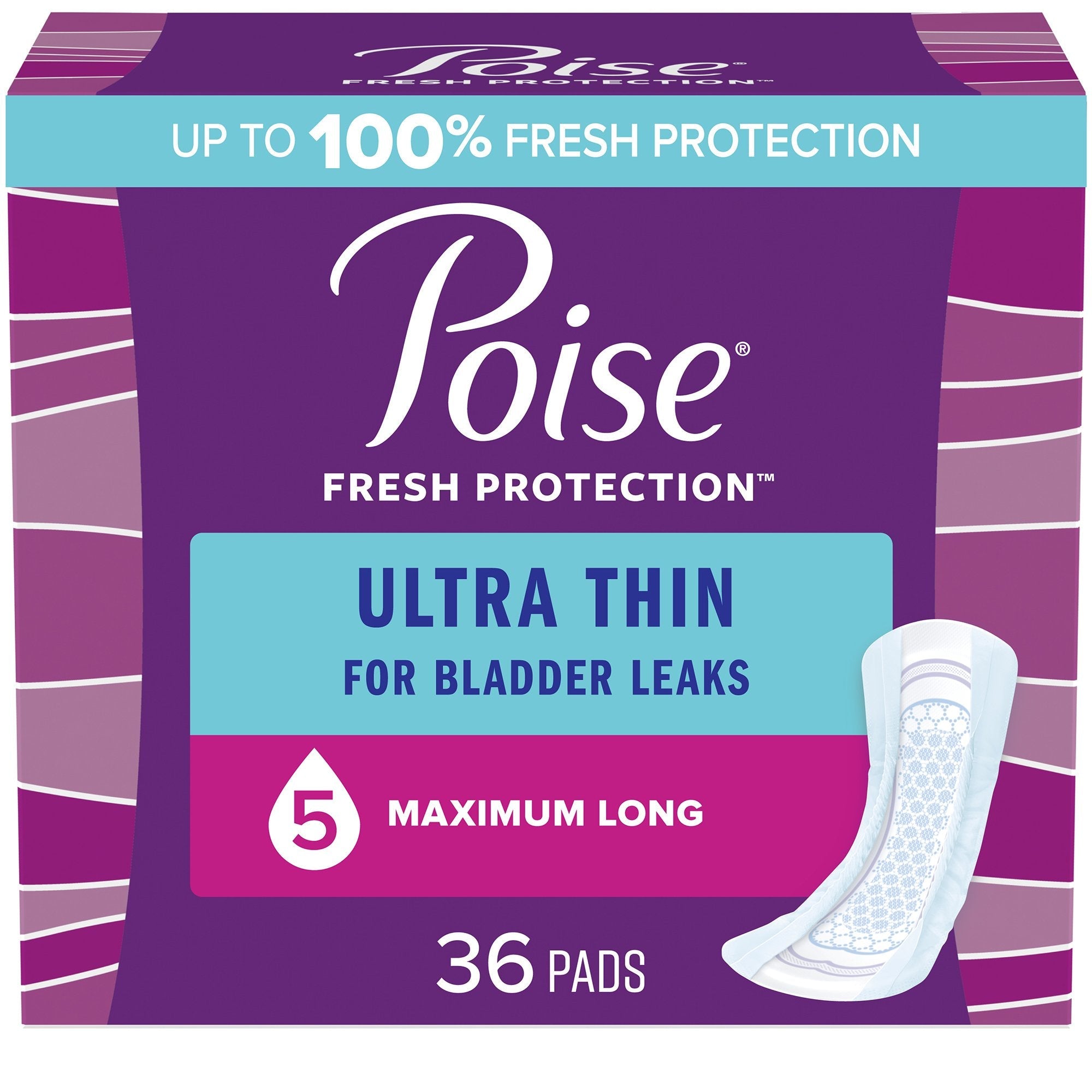 Poise® Fresh Protection™ Ultra Thin Pads, Maximum Long (36 Units)