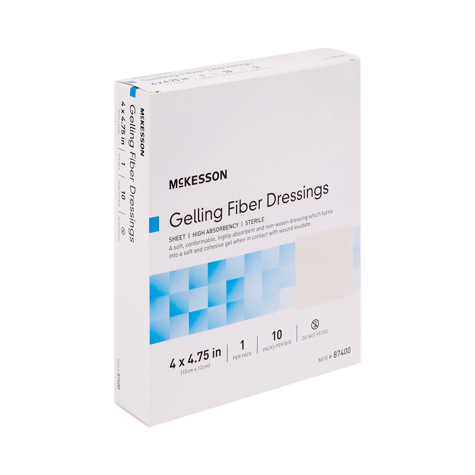 McKesson Absorbent Gelling Fiber Dressing, 4 x 4-3/4 Inch (10 Units)