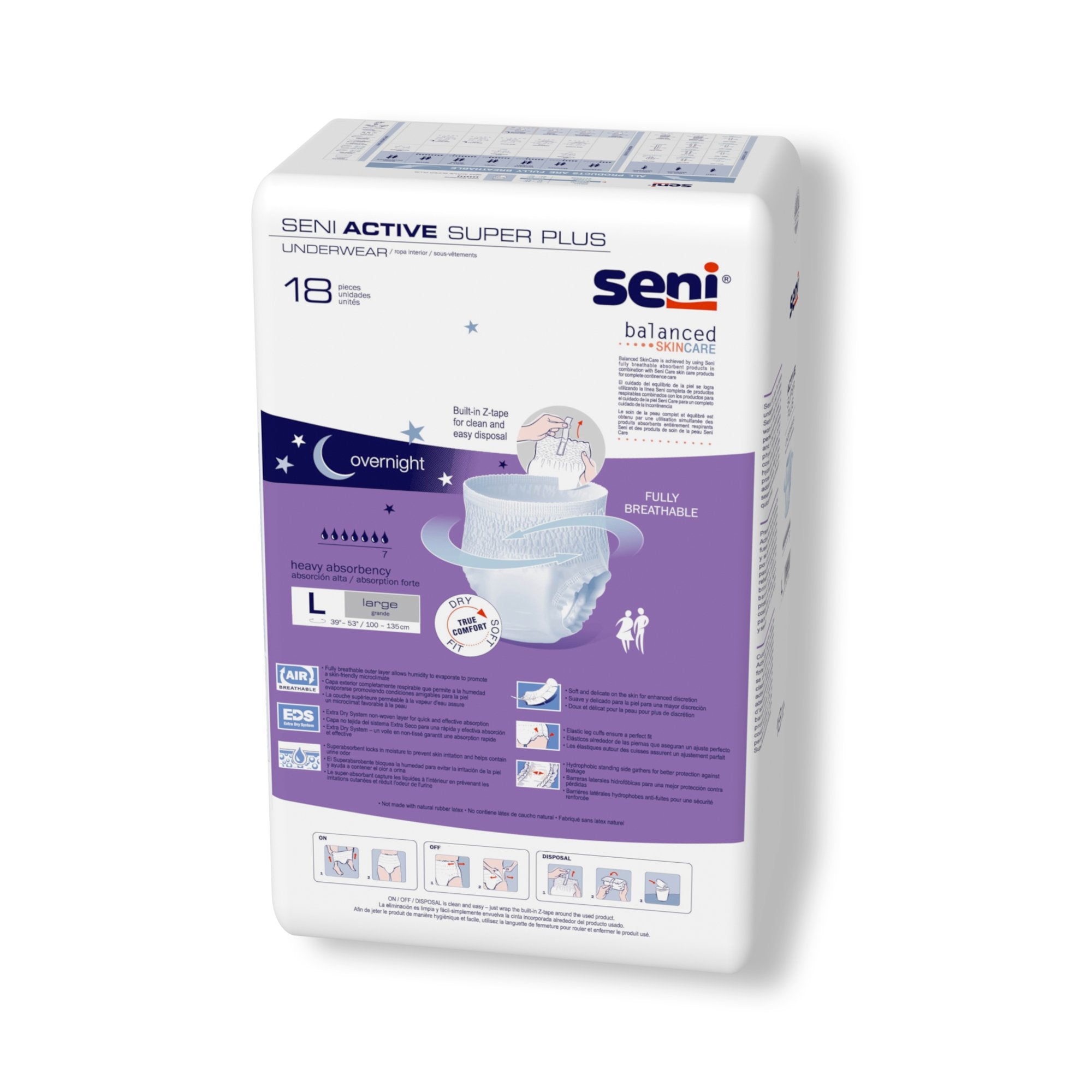 Seni® Active Super Plus Heavy Absorbent Underwear, Large (18 Units)