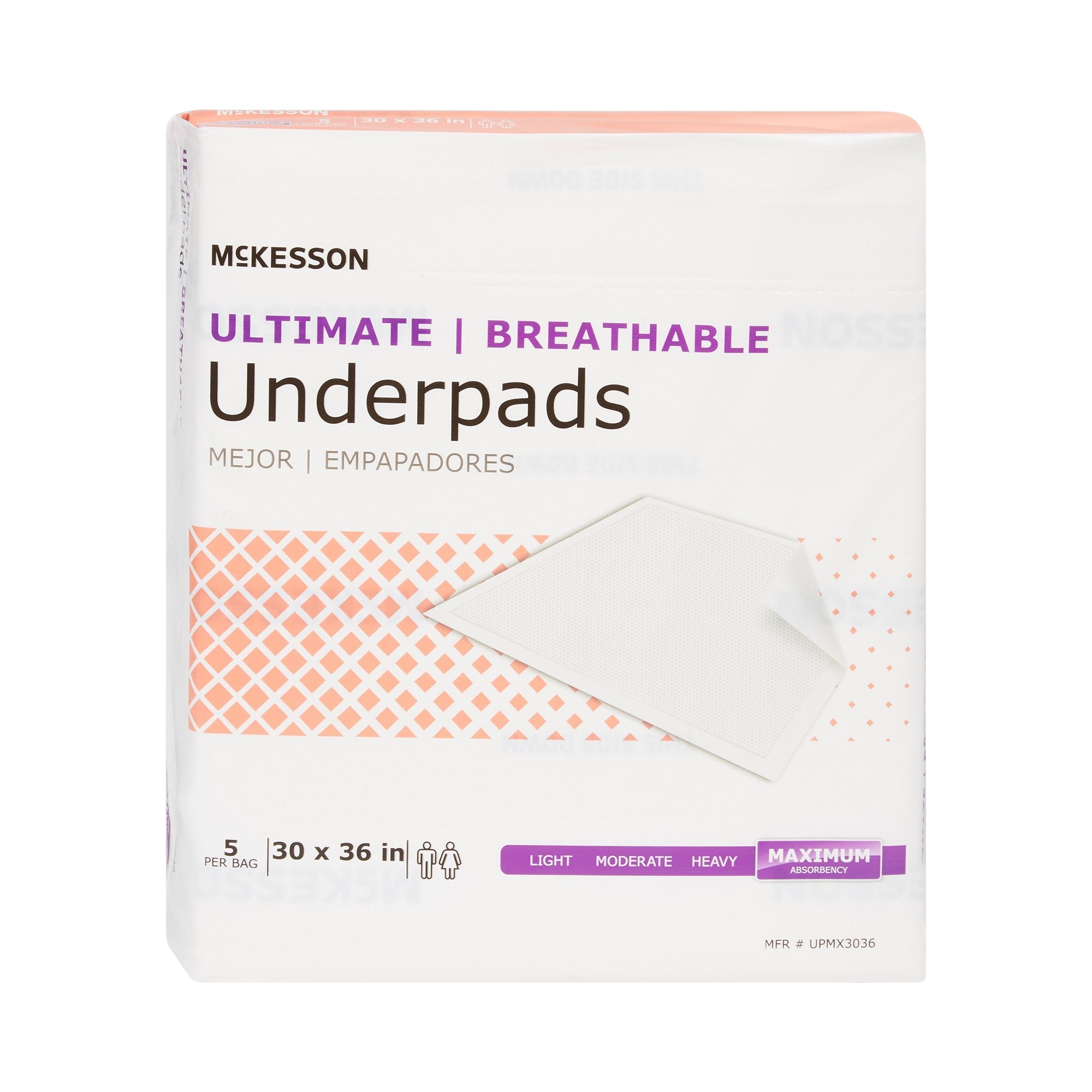 McKesson Ultimate Breathable Underpads, 30x36, Heavy Absorbency, 5-Pack