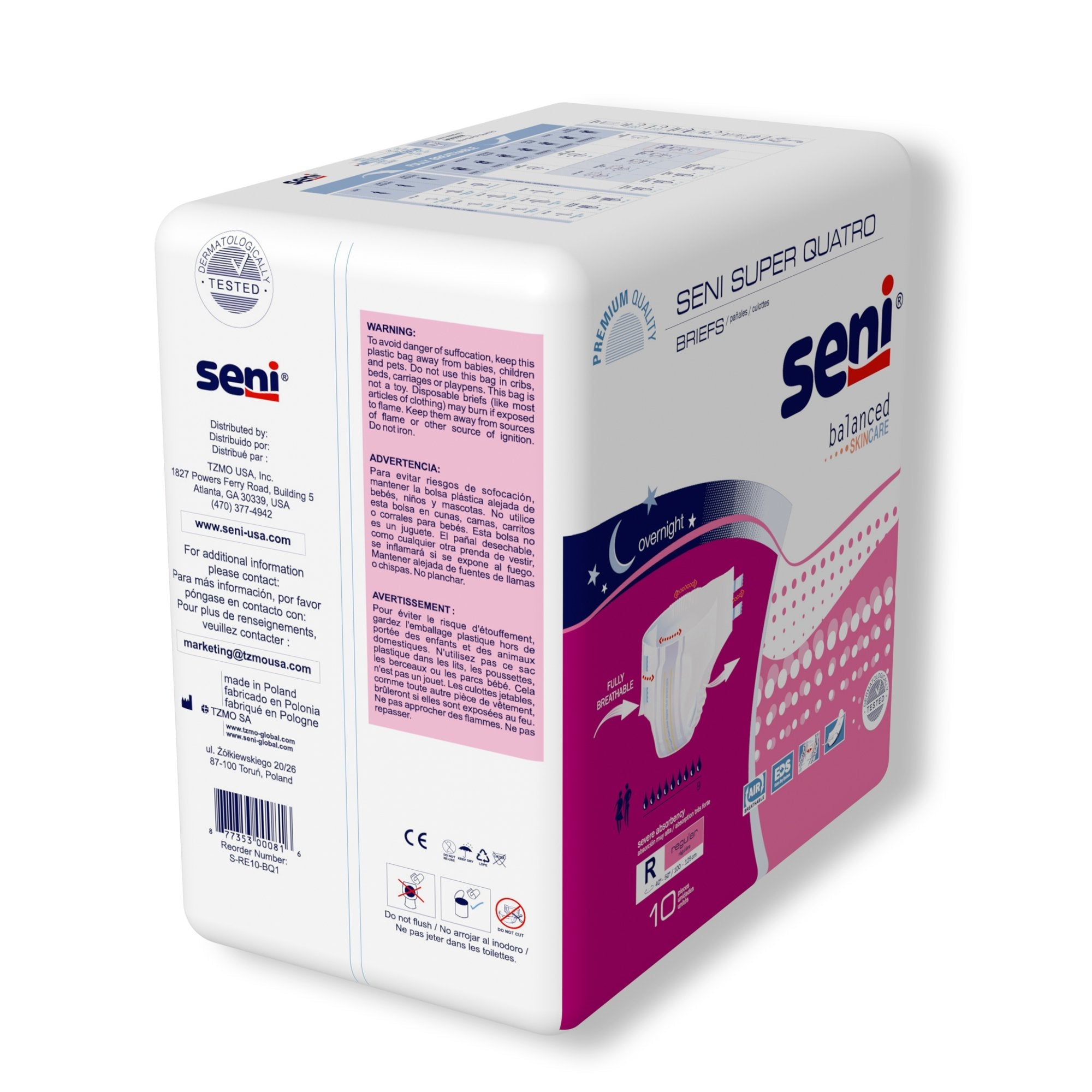 Seni® Super Quatro Severe Absorbency Incontinence Brief, Regular (10 Units)