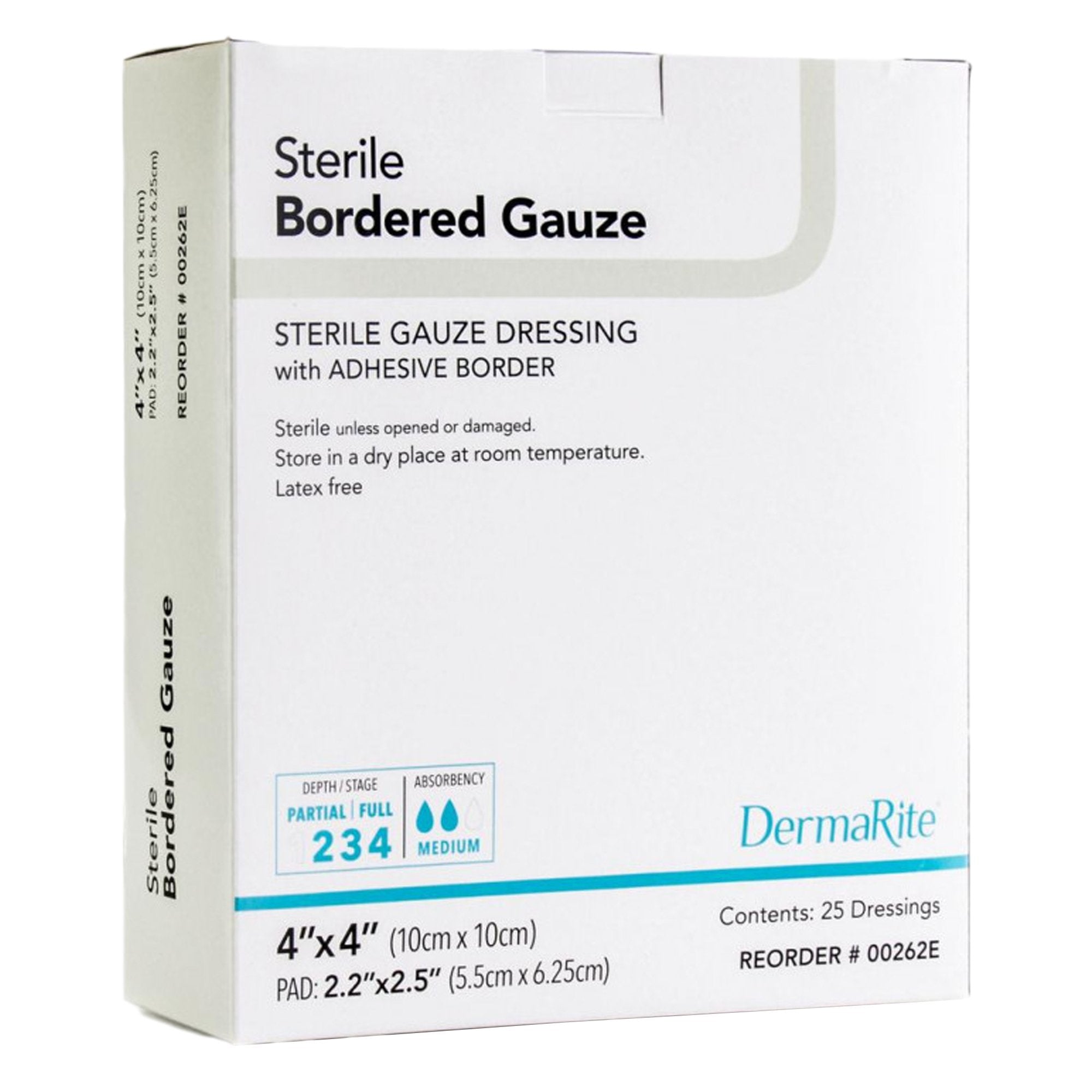 DermaRite Bordered Gauze 4x4" Adhesive Dressing, Sterile - 25 Pack