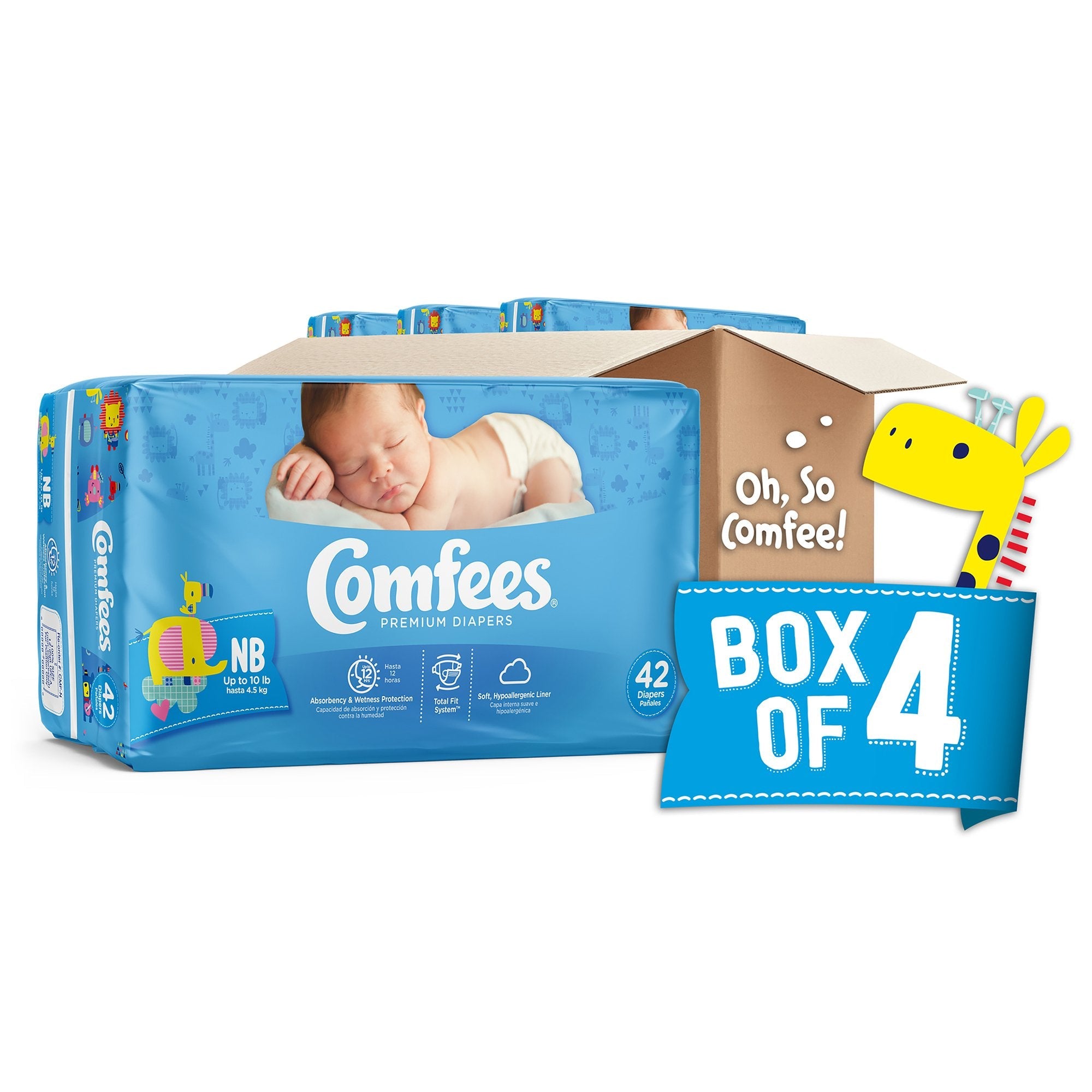 Attends Comfees Premium Baby Diapers, Unisex, Tab Closure, Newborn (42 Units)