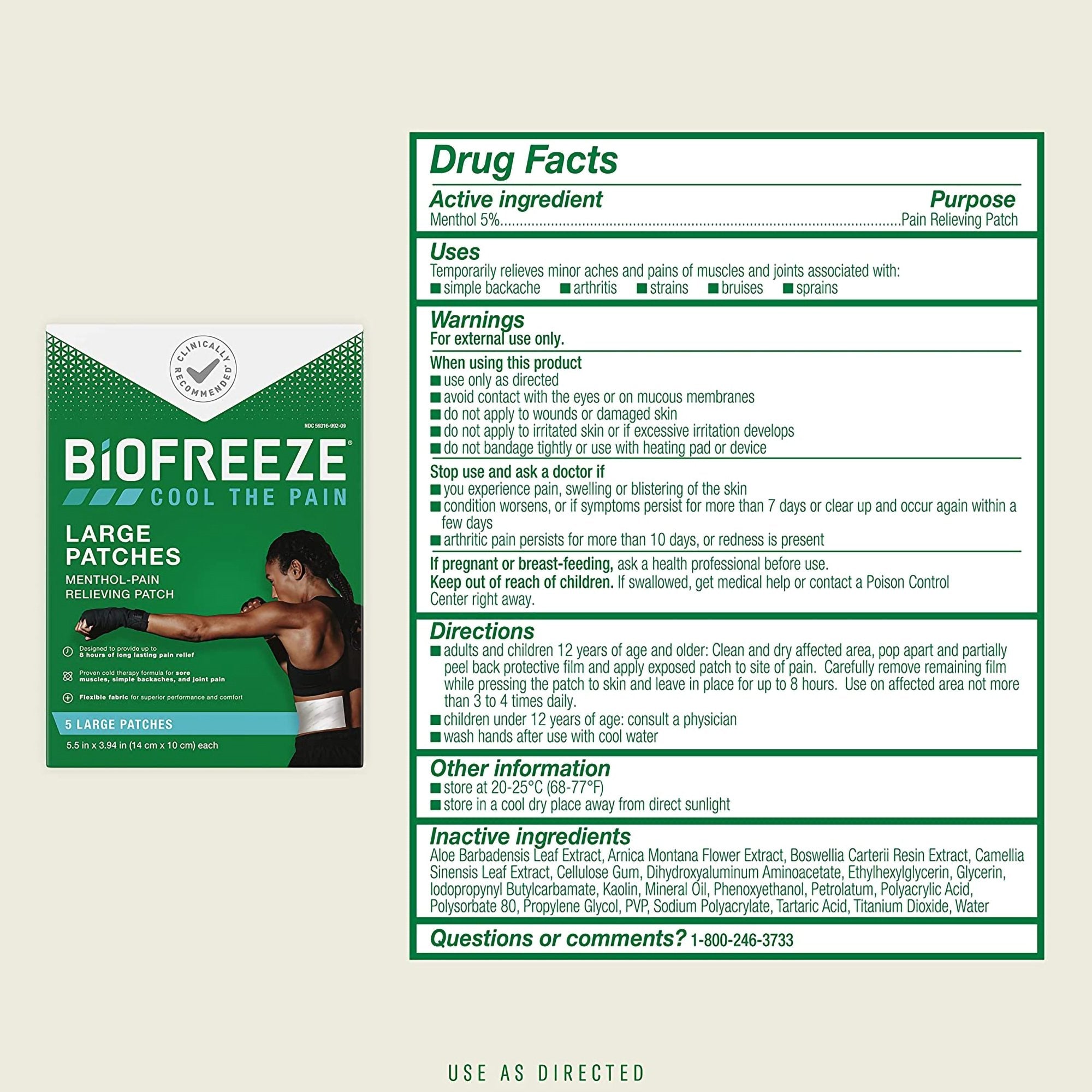 Biofreeze® Menthol Pain Relief Patches, Large (5 Units)