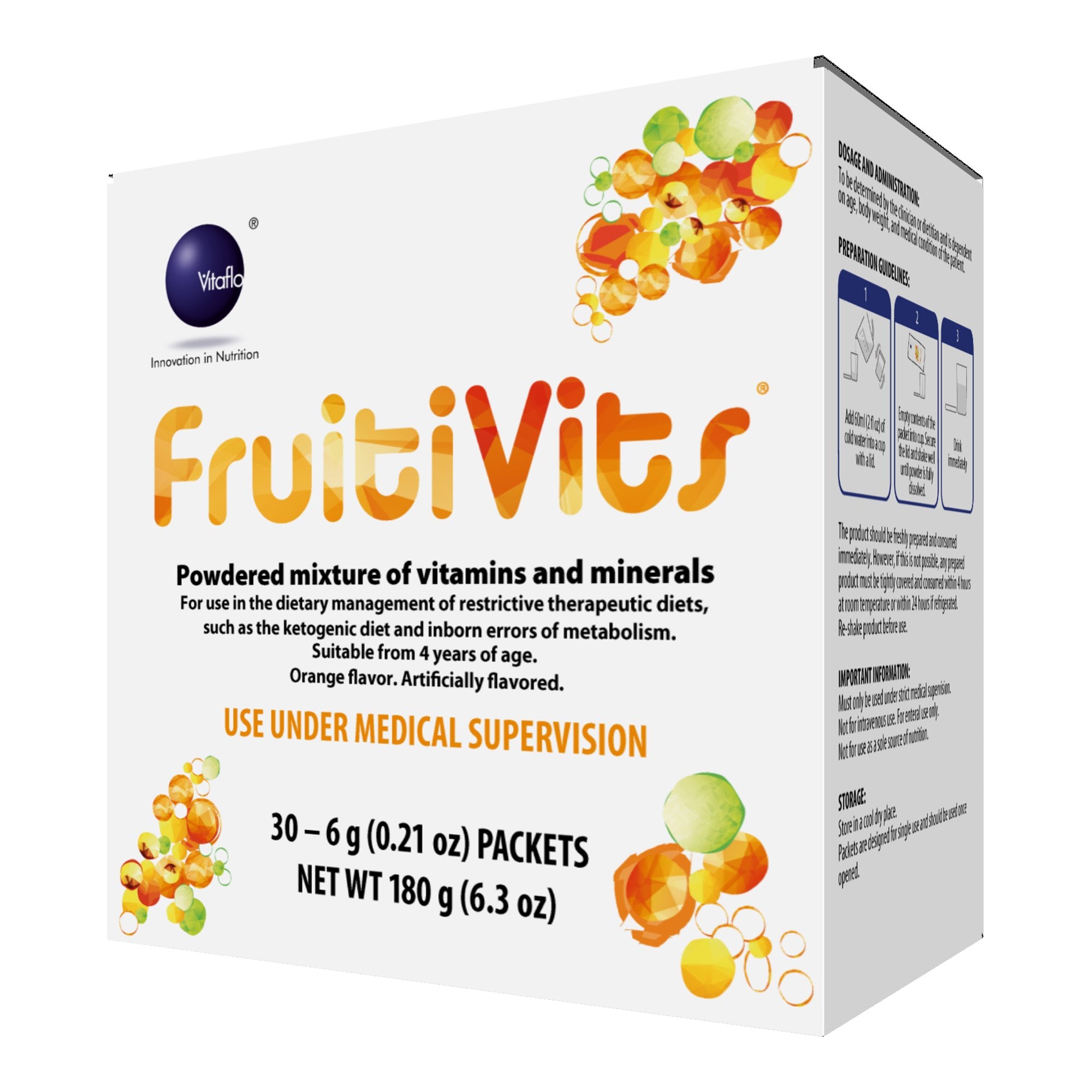 FruitiVits® Powdered Vitamins and Minerals for Restrictive Therapeutic Diets, Orange Flavor (30 Units)