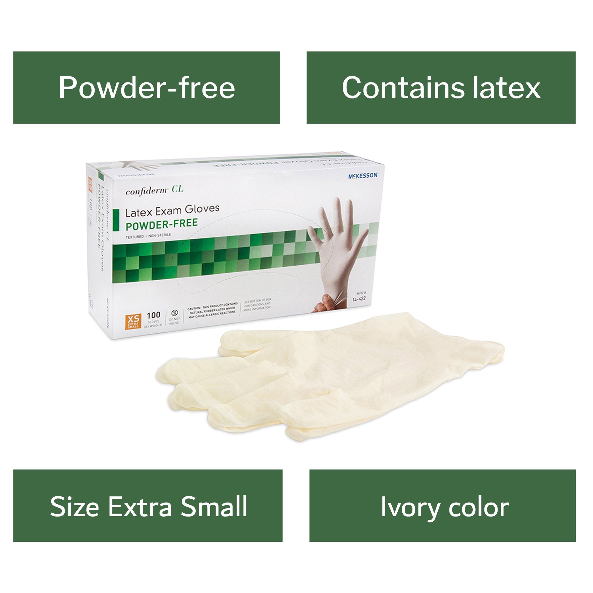 McKesson Confiderm® CL Latex Gloves, Extra-Small, Ivory (100 Units)