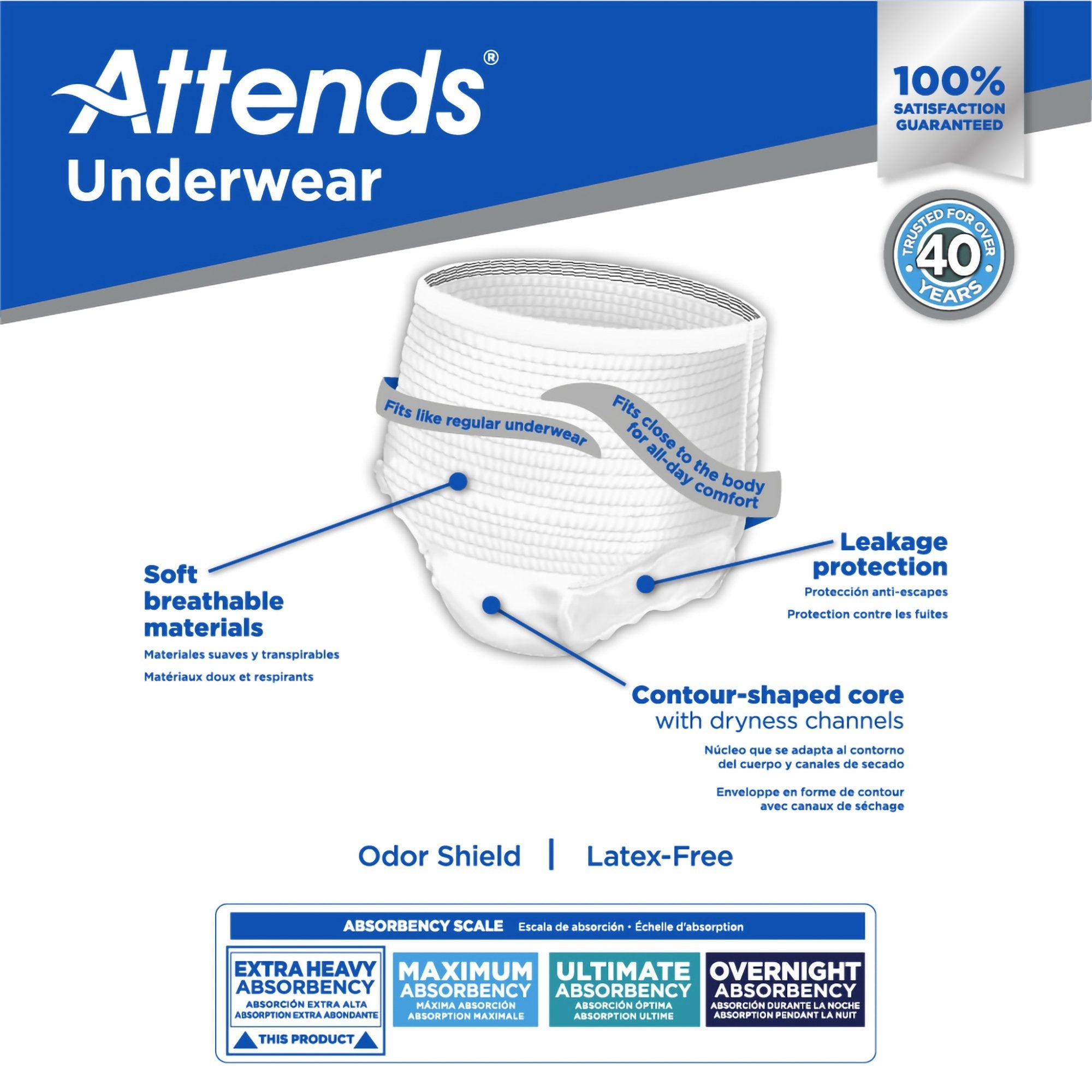 Attends® Care Adult Moderate Absorbent Underwear, Large, White (25 Units)