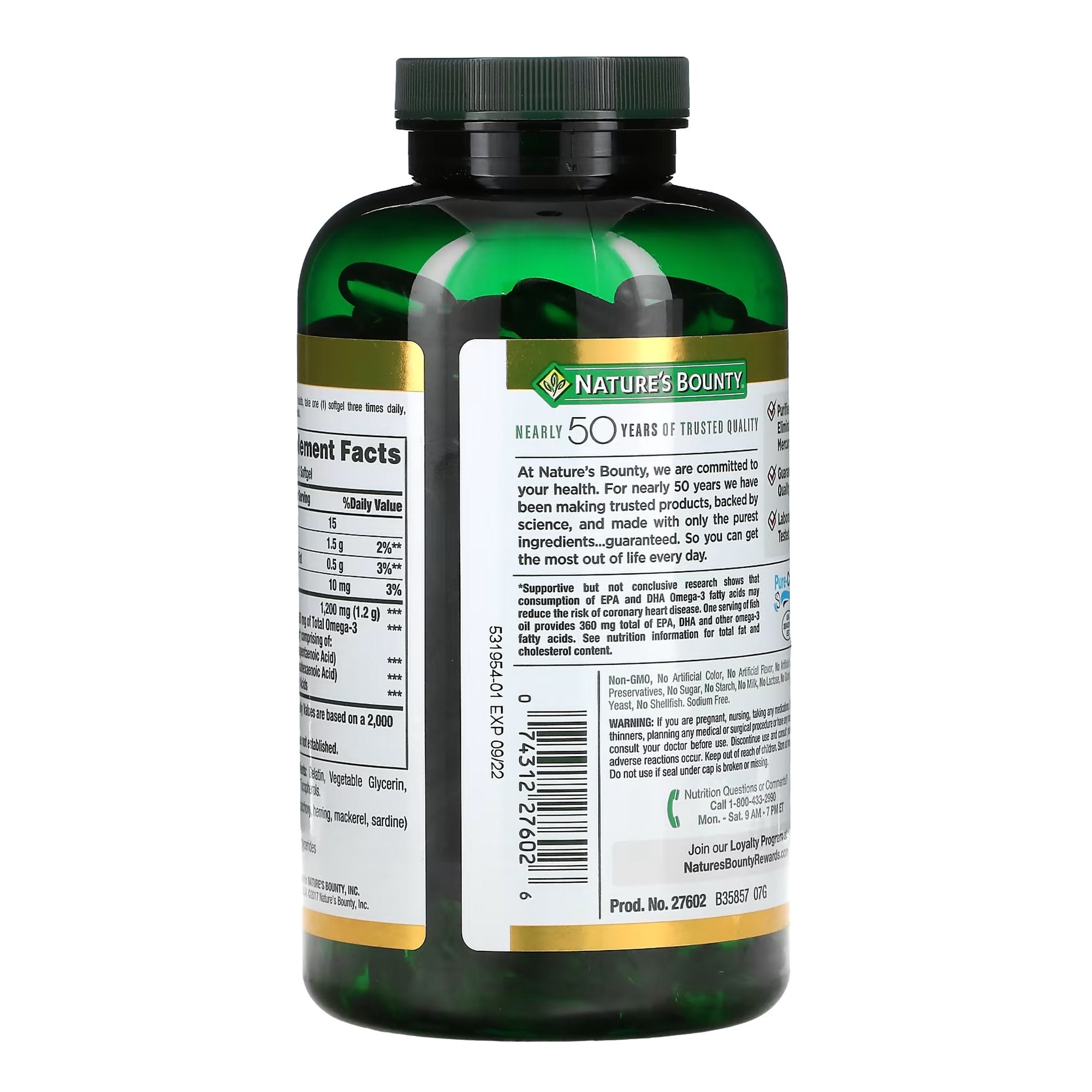 Omega 3 Supplement Nature's Bounty® Fish Oil 1200 mg Strength Softgel 320 per Bottle (1 Unit)