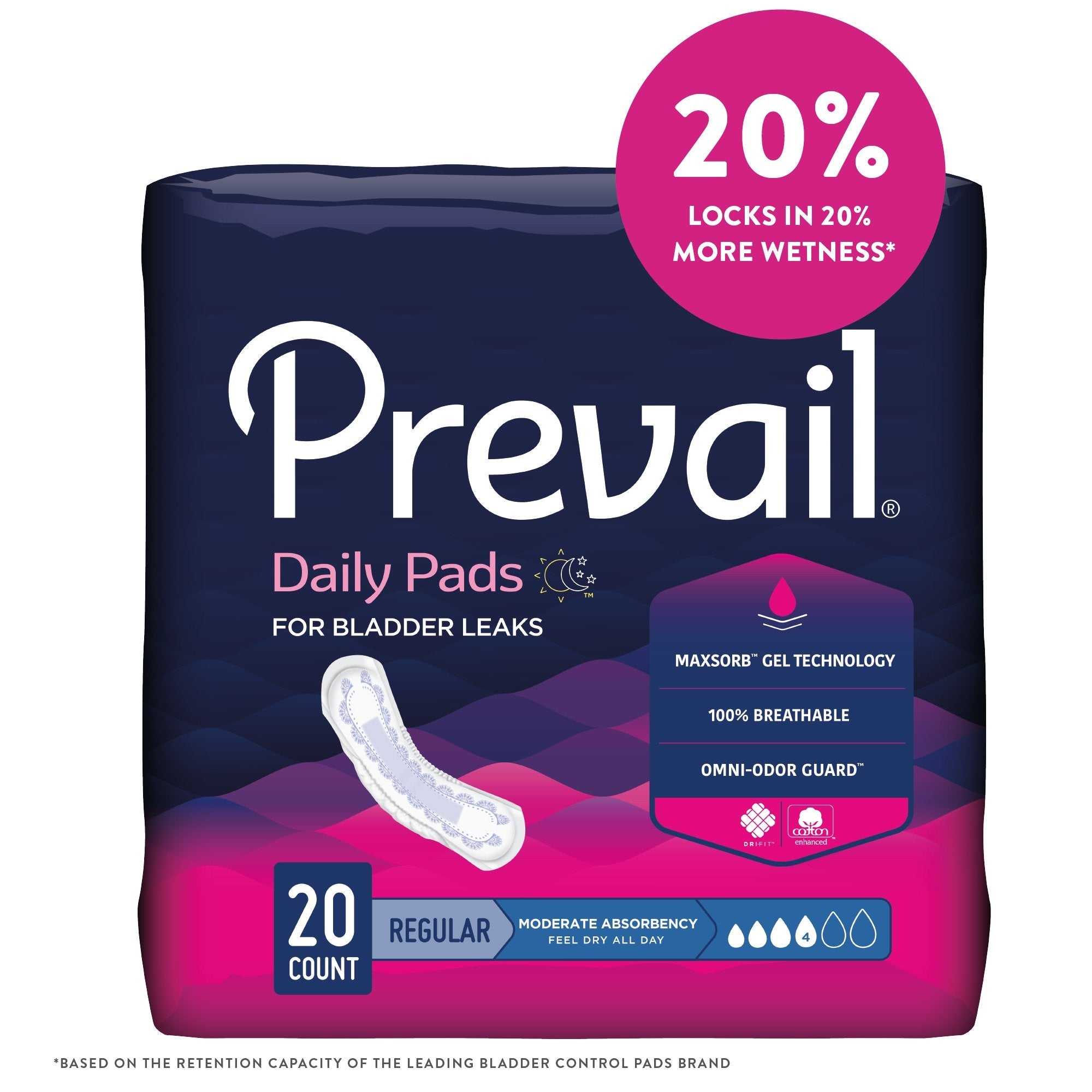 Prevail® Daily Moderate Bladder Control Pads, 9¼" - 180 Pack