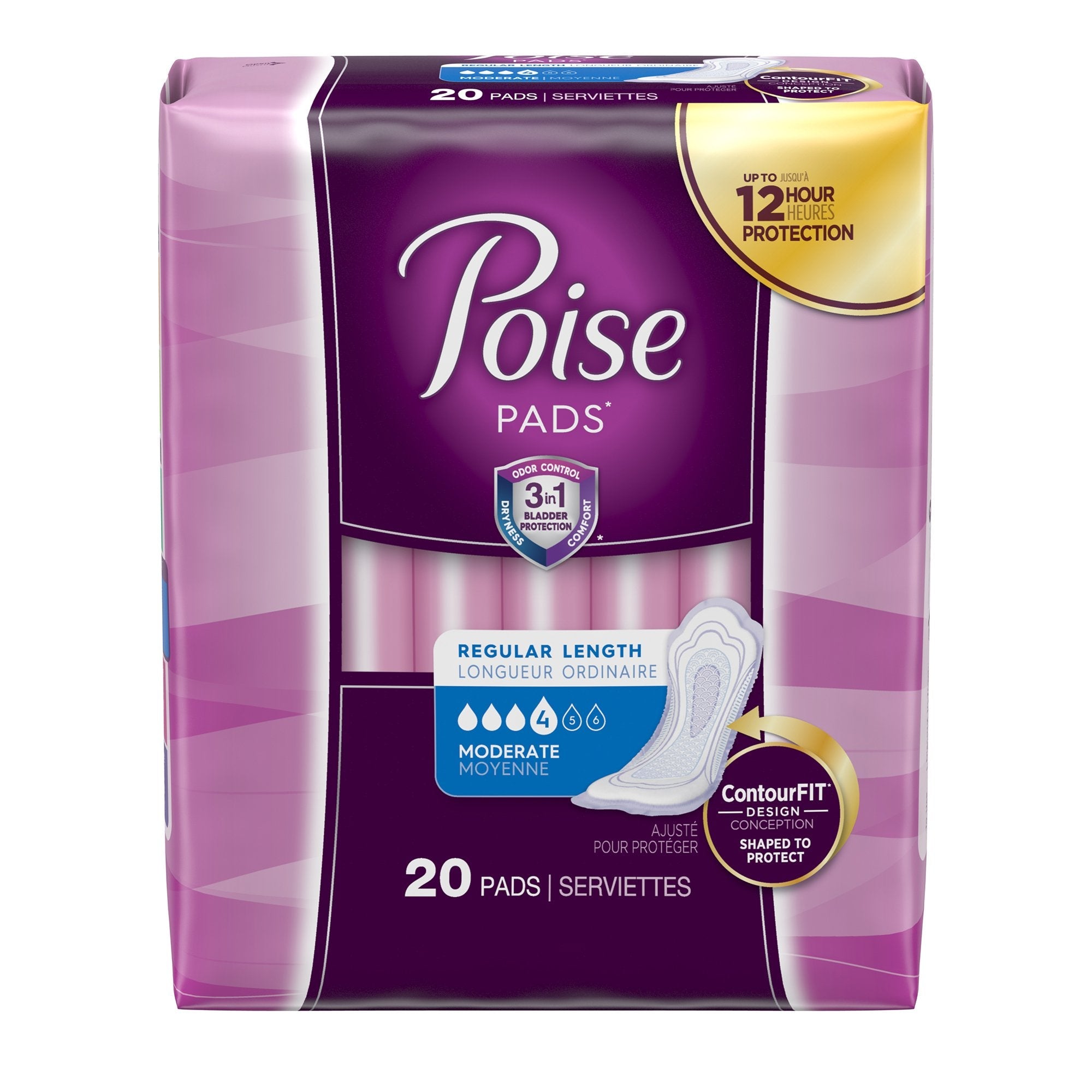 Poise Bladder Control Pads, Adult Women, Disposable (20 Units)