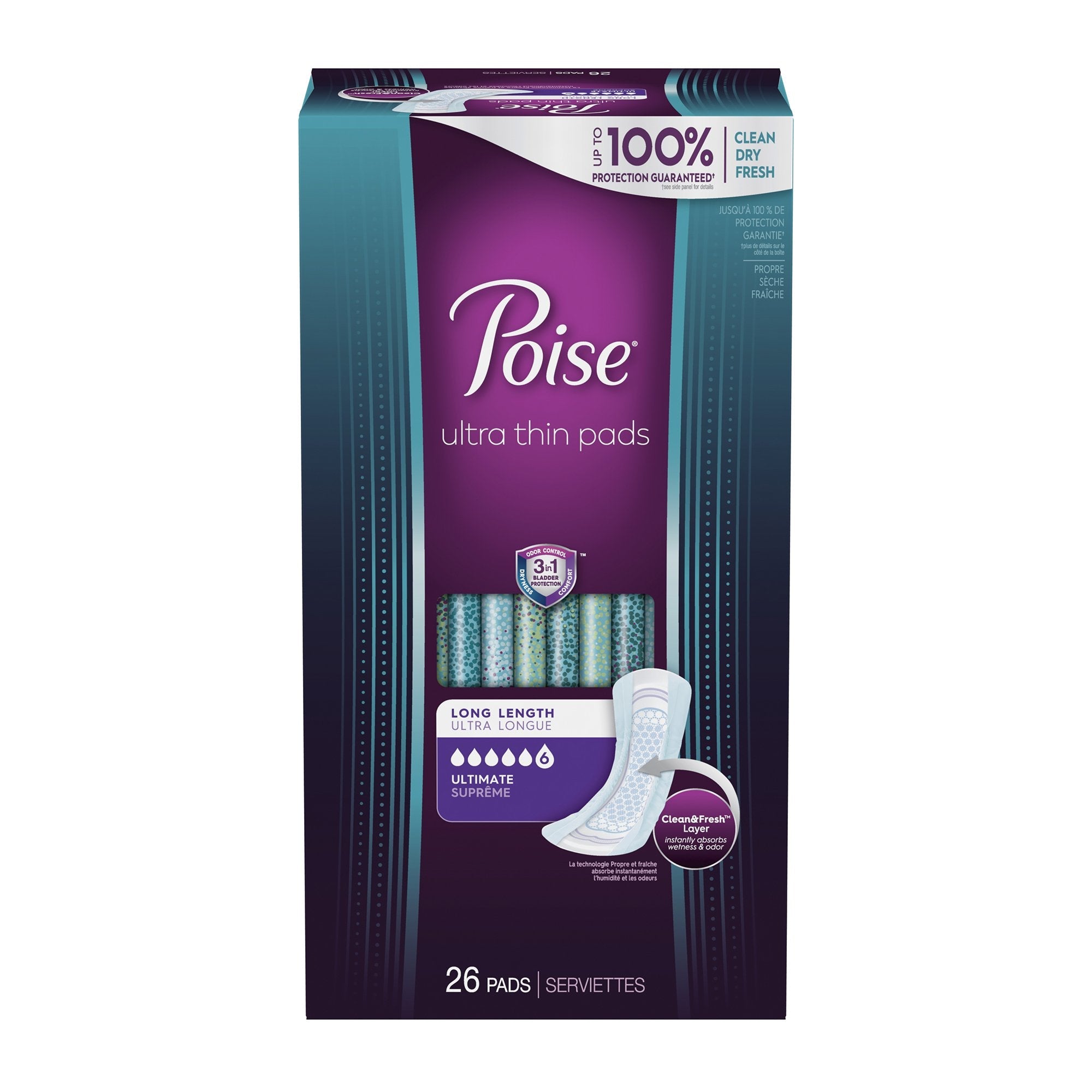 Poise® Fresh Protection™ Ultra Thin Pads, Ultimate Long (26 Units)