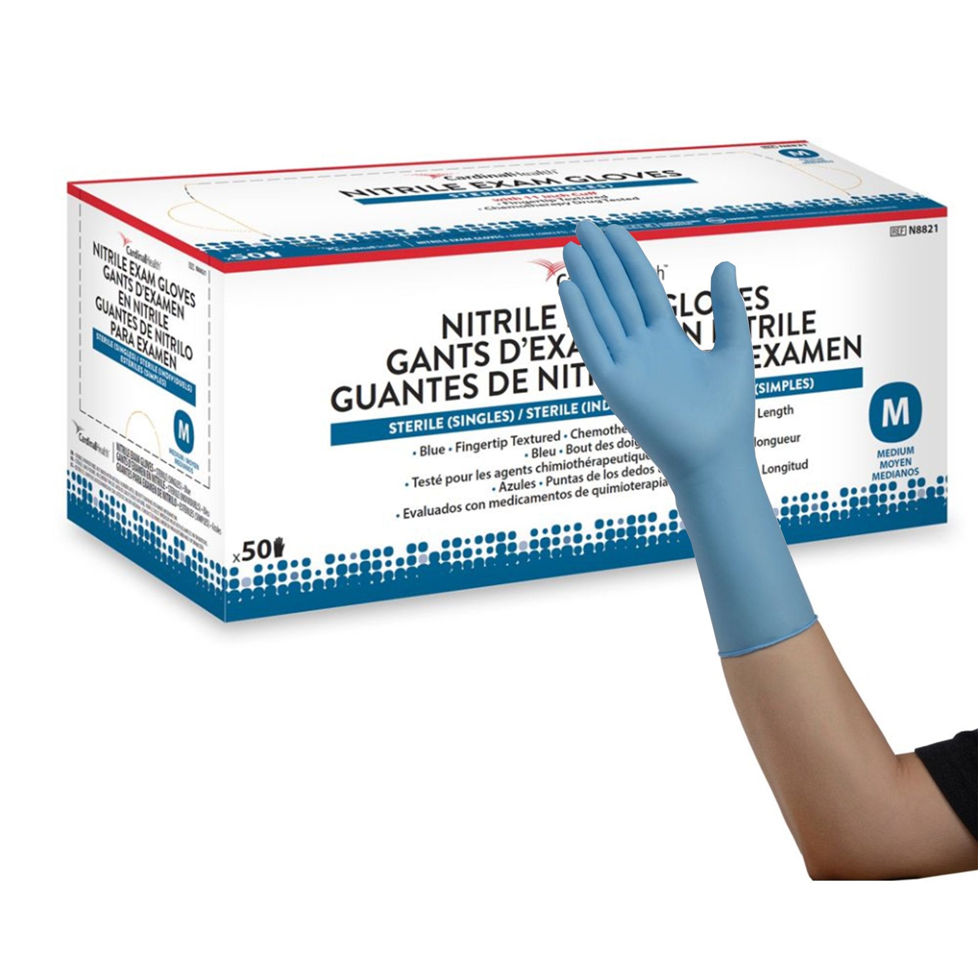 Flexam® Nitrile Extended Cuff Length Exam Glove, Medium, Blue (50 Units)