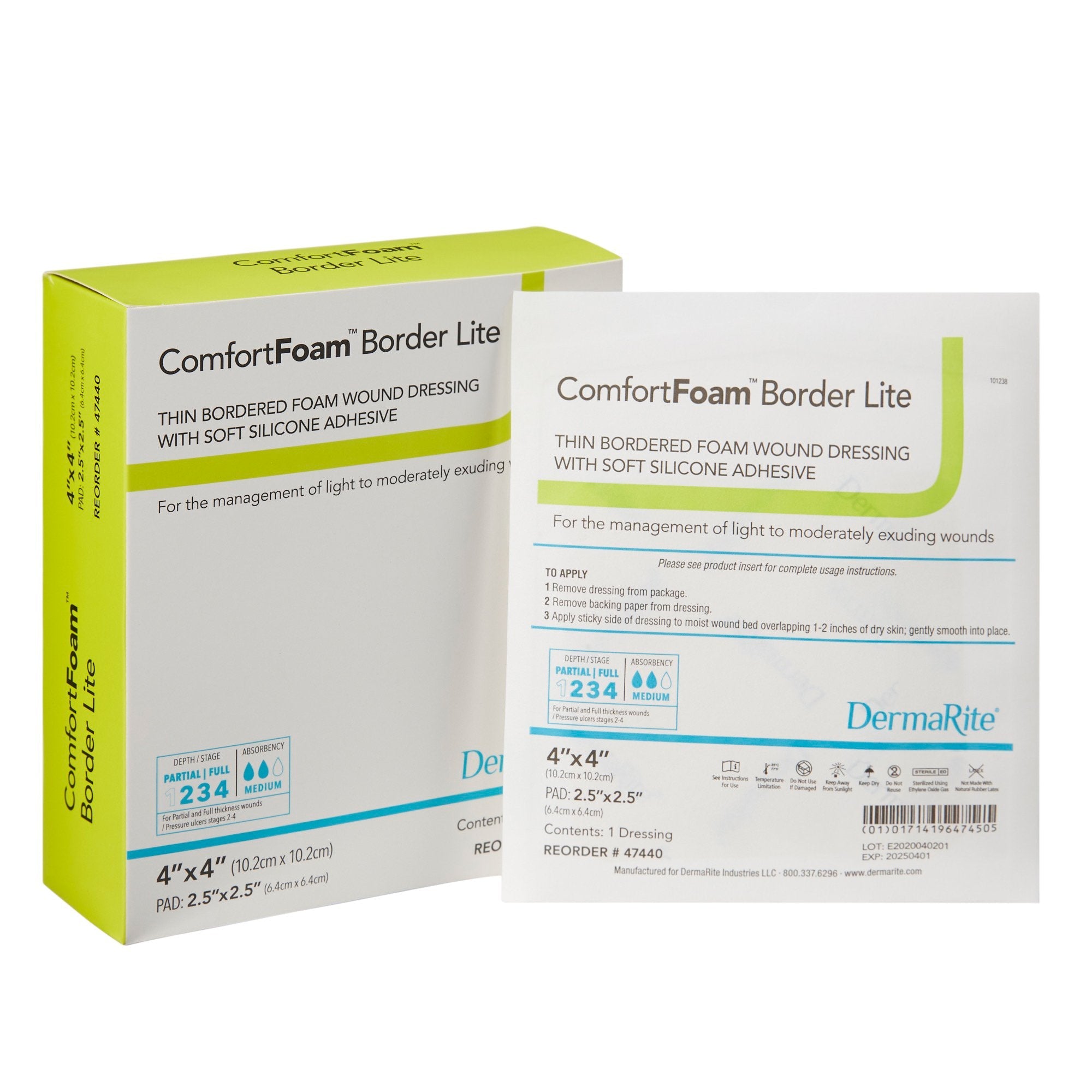 ComfortFoam™ Border Lite Silicone Adhesive with Border Thin Silicone Foam Dressing, 4 x 4 Inch (10 Units)