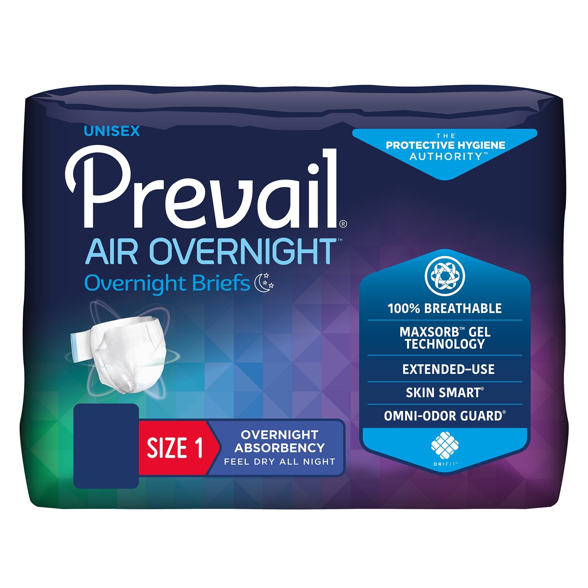 Prevail Air™ Overnight Adult Incontinence Briefs, Size 1, 20-Pack