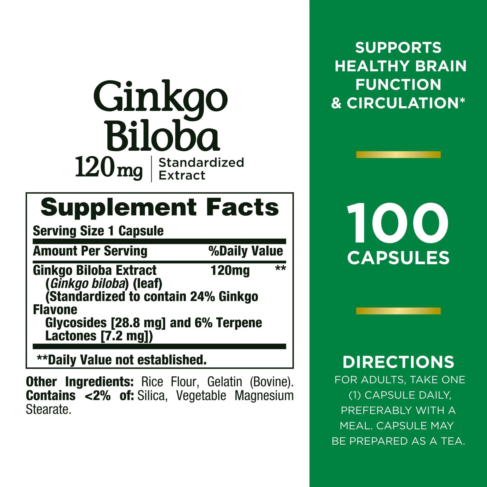 Dietary Supplement Nature's Bounty® Ginkgo Biloba 120 mg Strength Capsule 100 per Bottle (1 Unit)