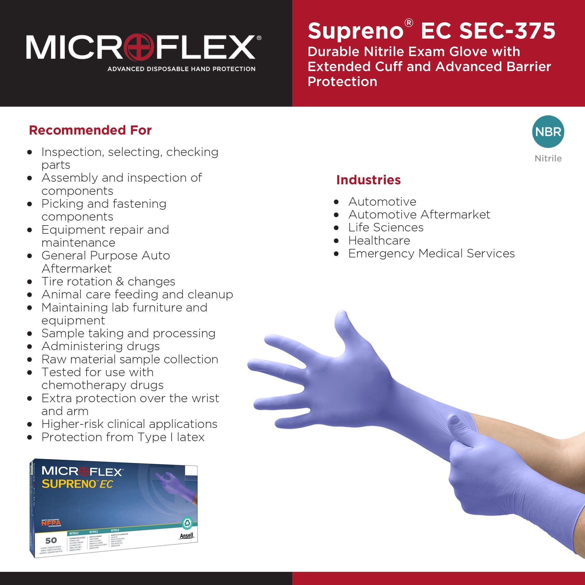 Supreno® EC Nitrile Extended Cuff Length Exam Glove, Extra Large, Blue (50 Units)