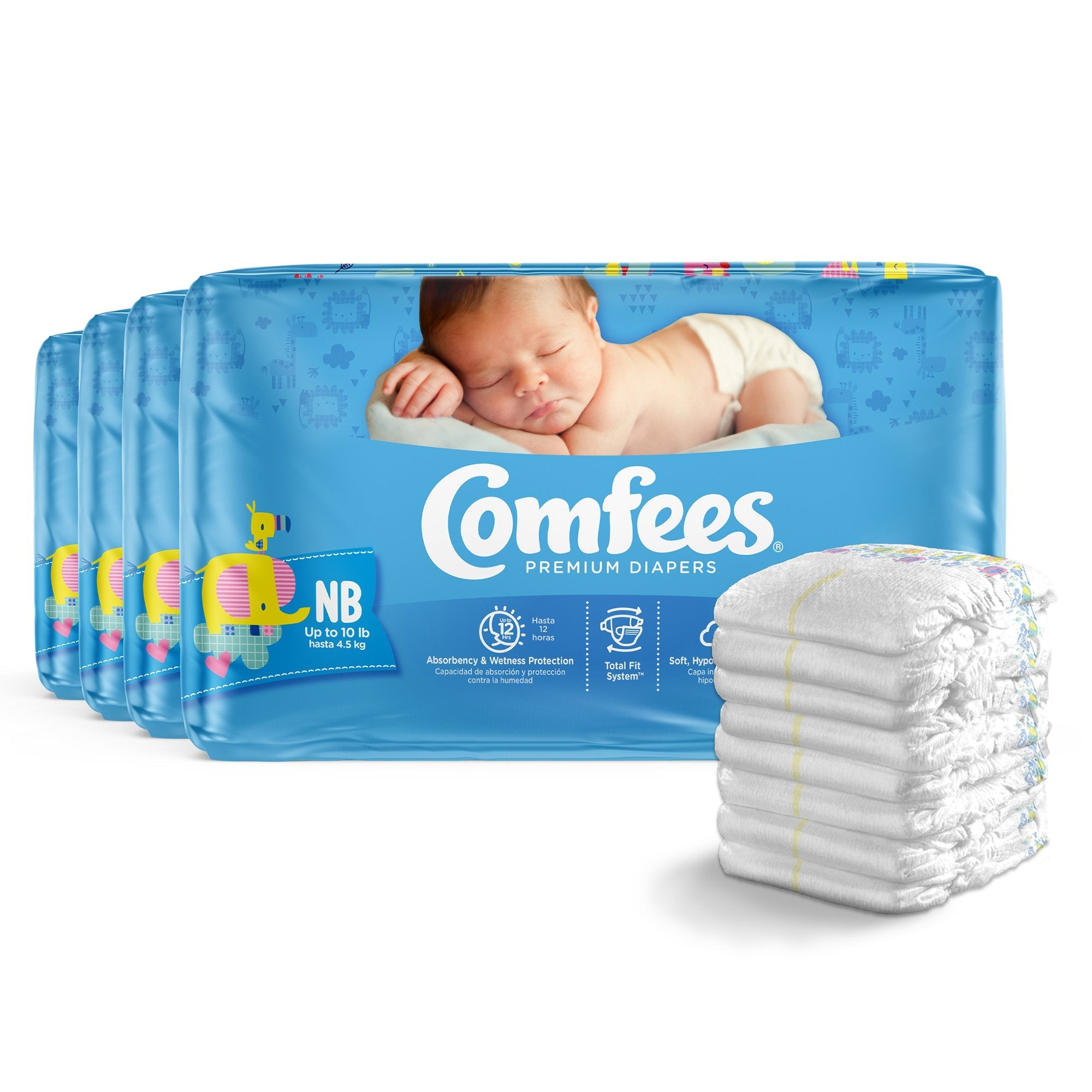 Attends Comfees Premium Baby Diapers, Unisex, Tab Closure, Newborn (42 Units)