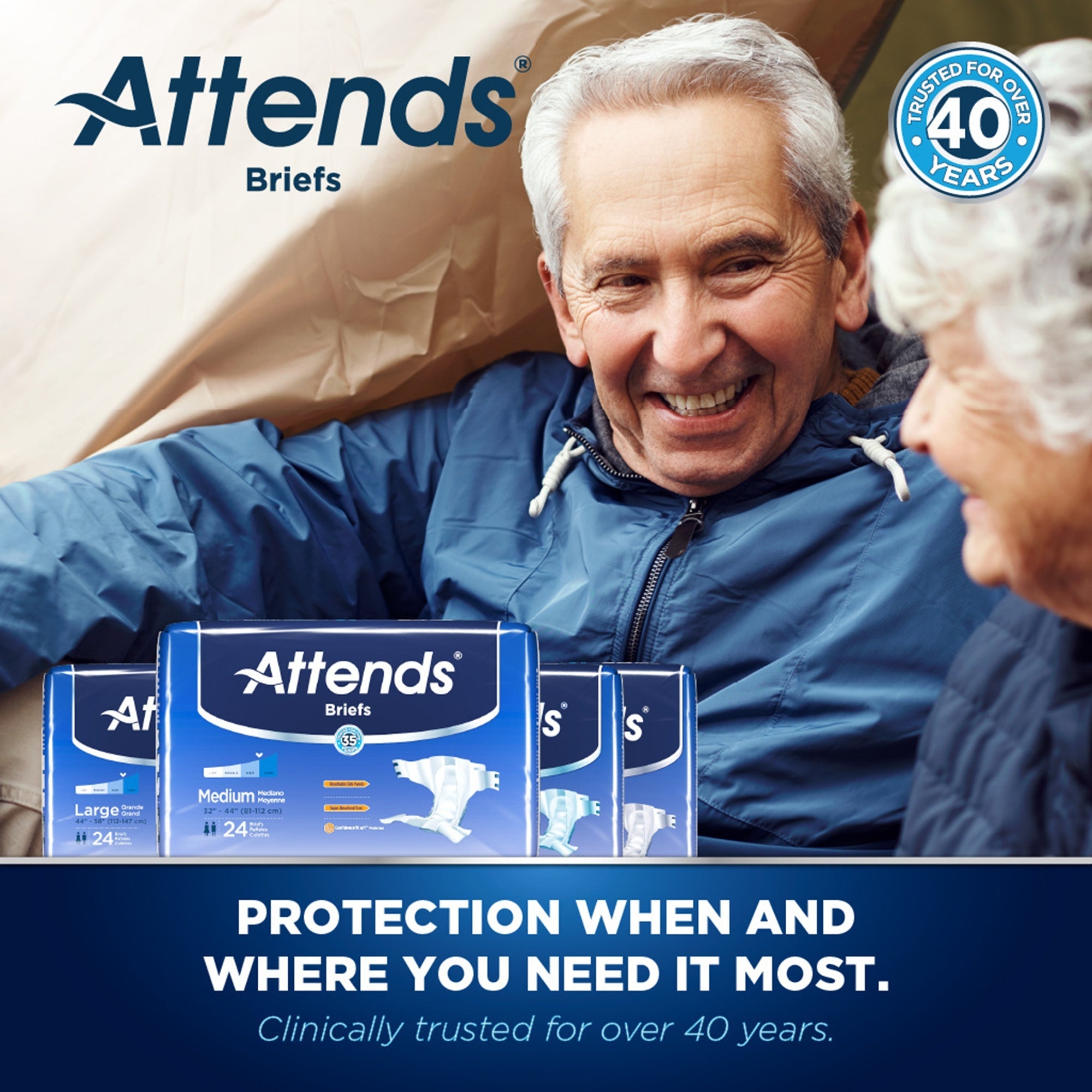 Attends Briefs Large, Heavy Absorbency Adult Incontinence Care, 72 Pack