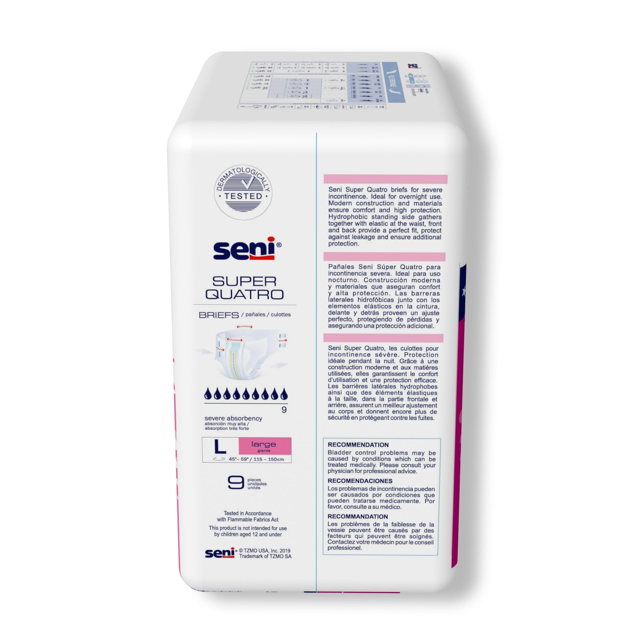 Seni® Super Quatro Large Incontinence Briefs - Severe Absorbency (9 Pack)