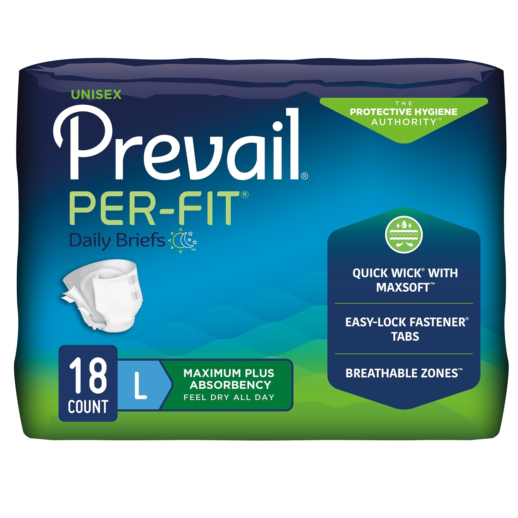 Prevail Per-Fit Maximum Absorbency Incontinence Briefs, Large - 18 Pack