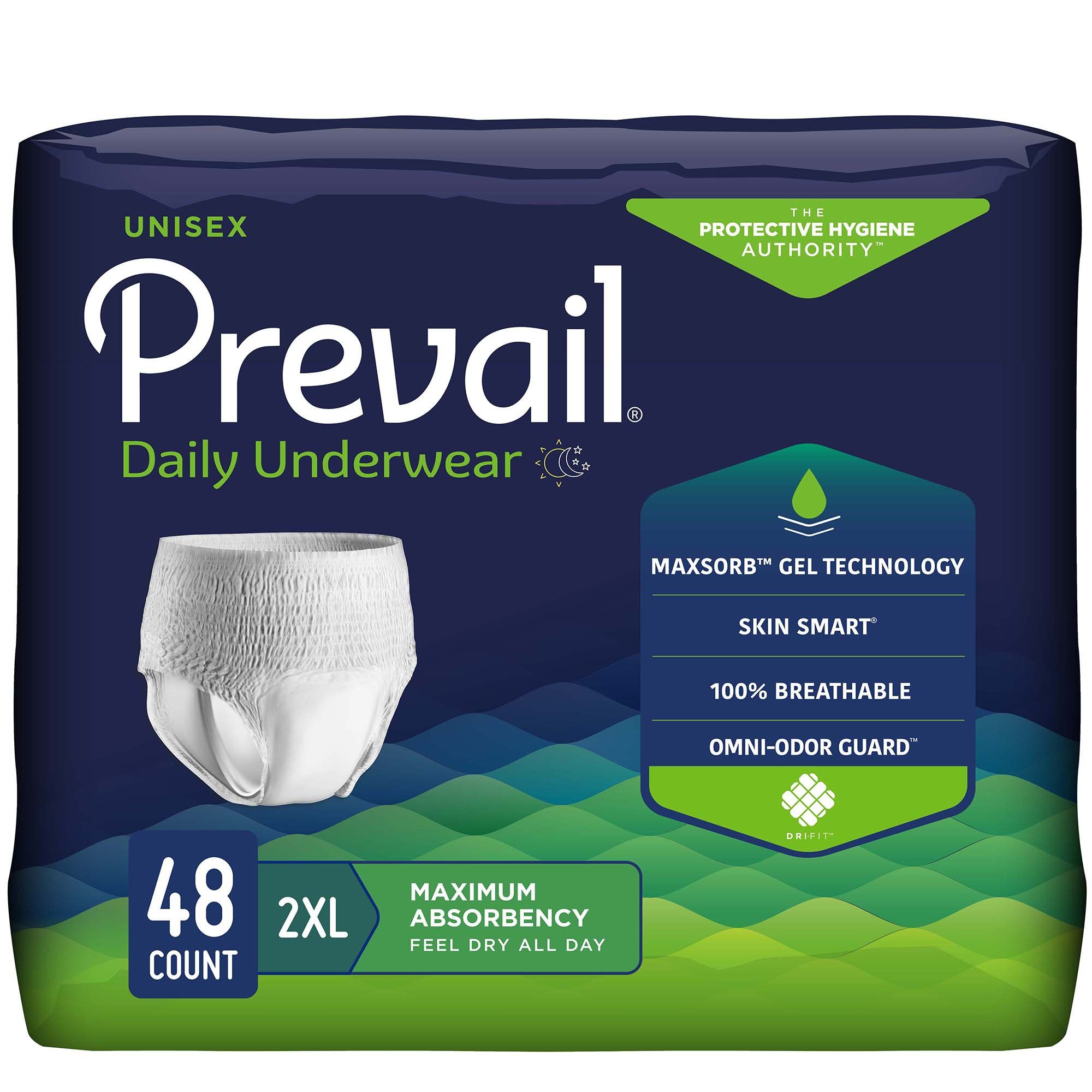 Prevail® Daily Underwear 2XL - Max Absorbency, Breathable, Odor Guard