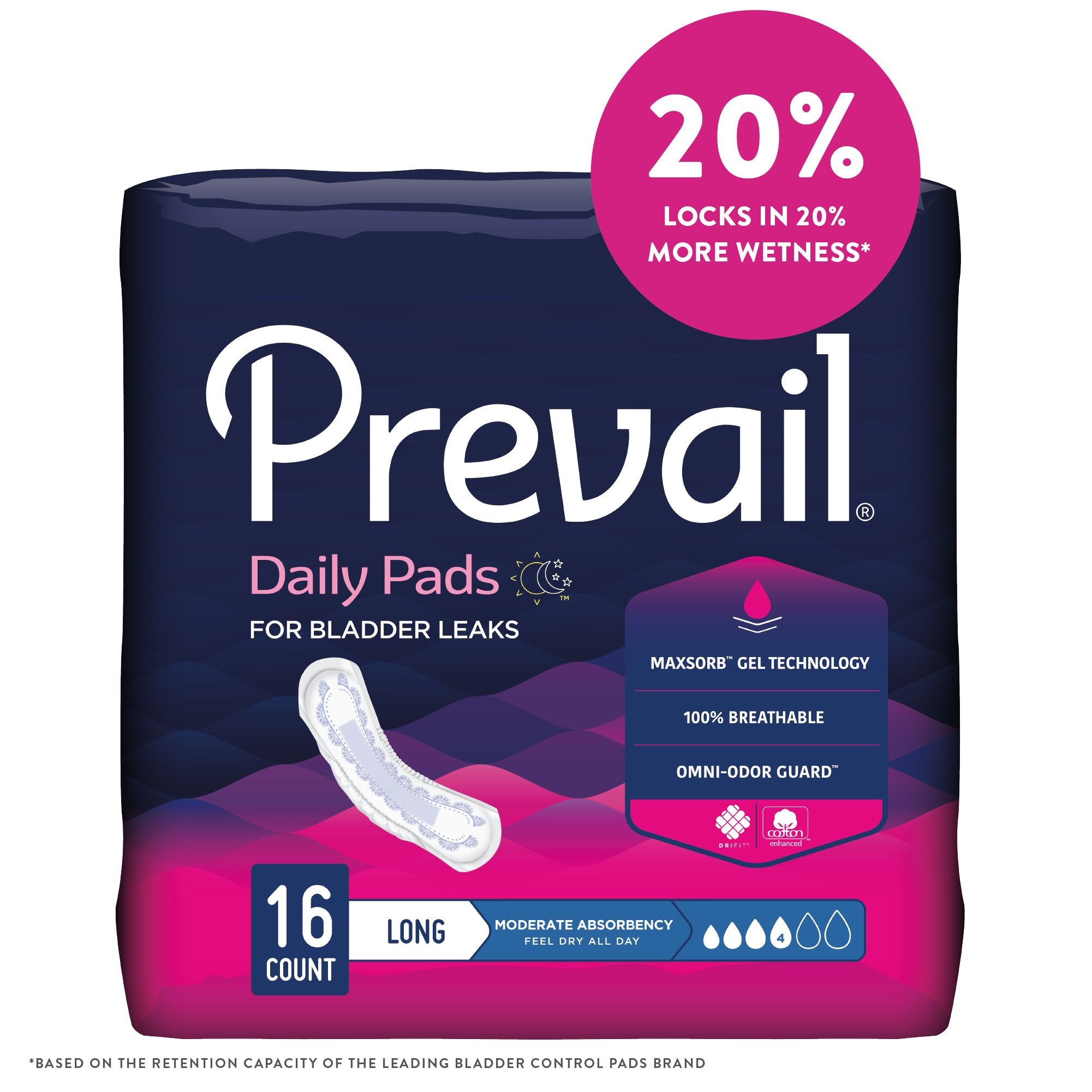 Prevail Daily Pads 11" Moderate Absorbency Bladder Control (144ct)