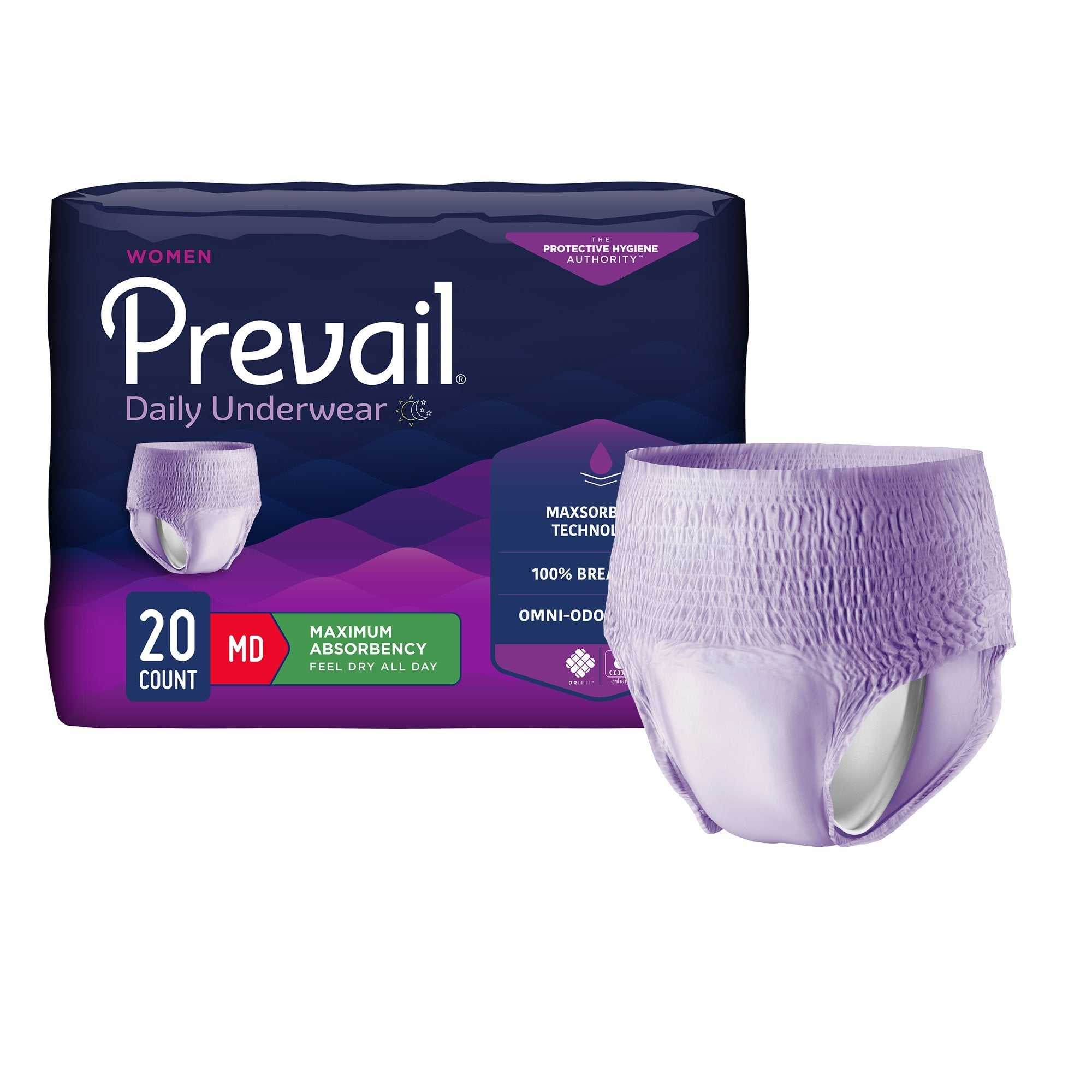 Prevail® Women's Daily Max Absorbent Underwear, Medium - 20 Pack