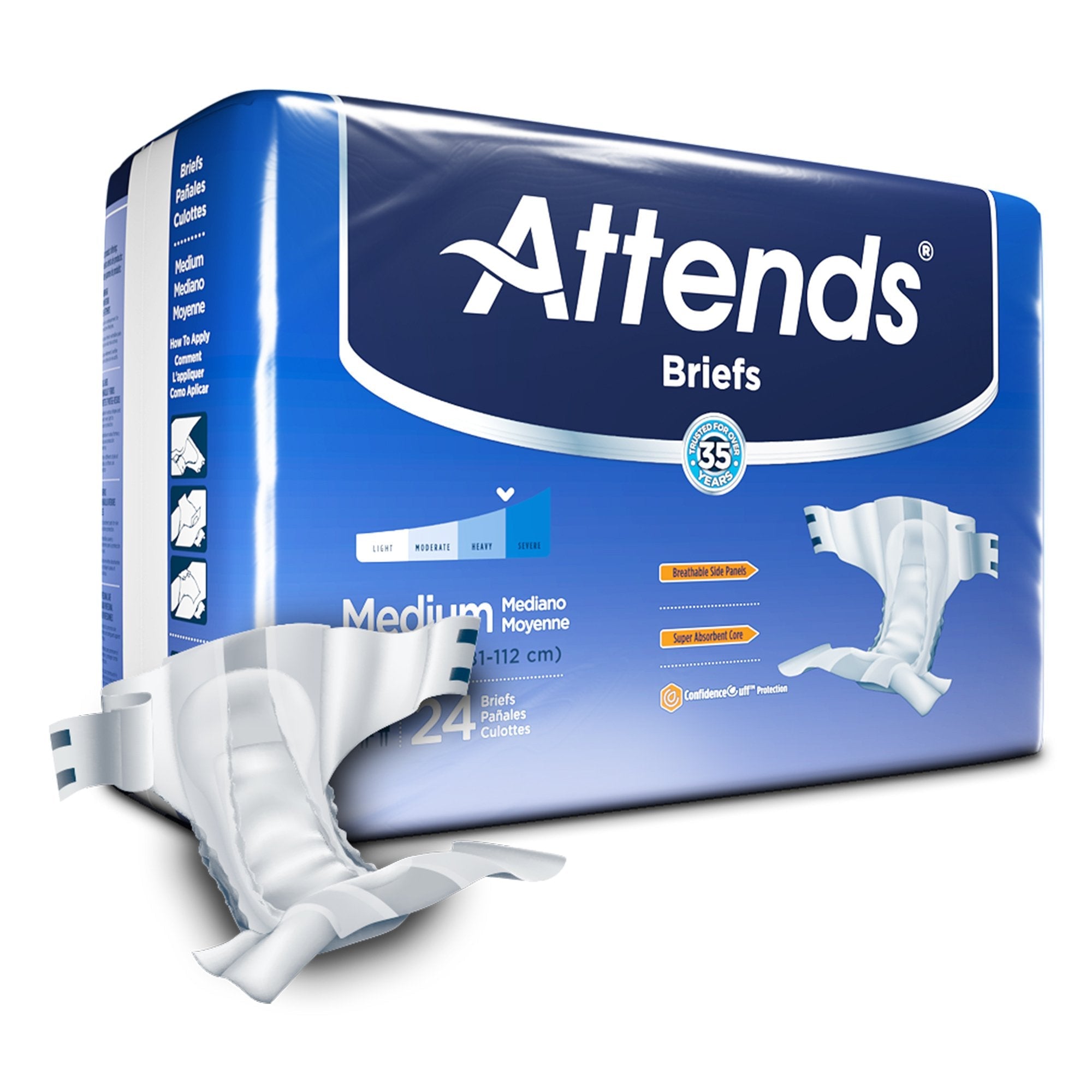 Attends Briefs Medium Heavy Absorbency Disposable Unisex 24 Pack