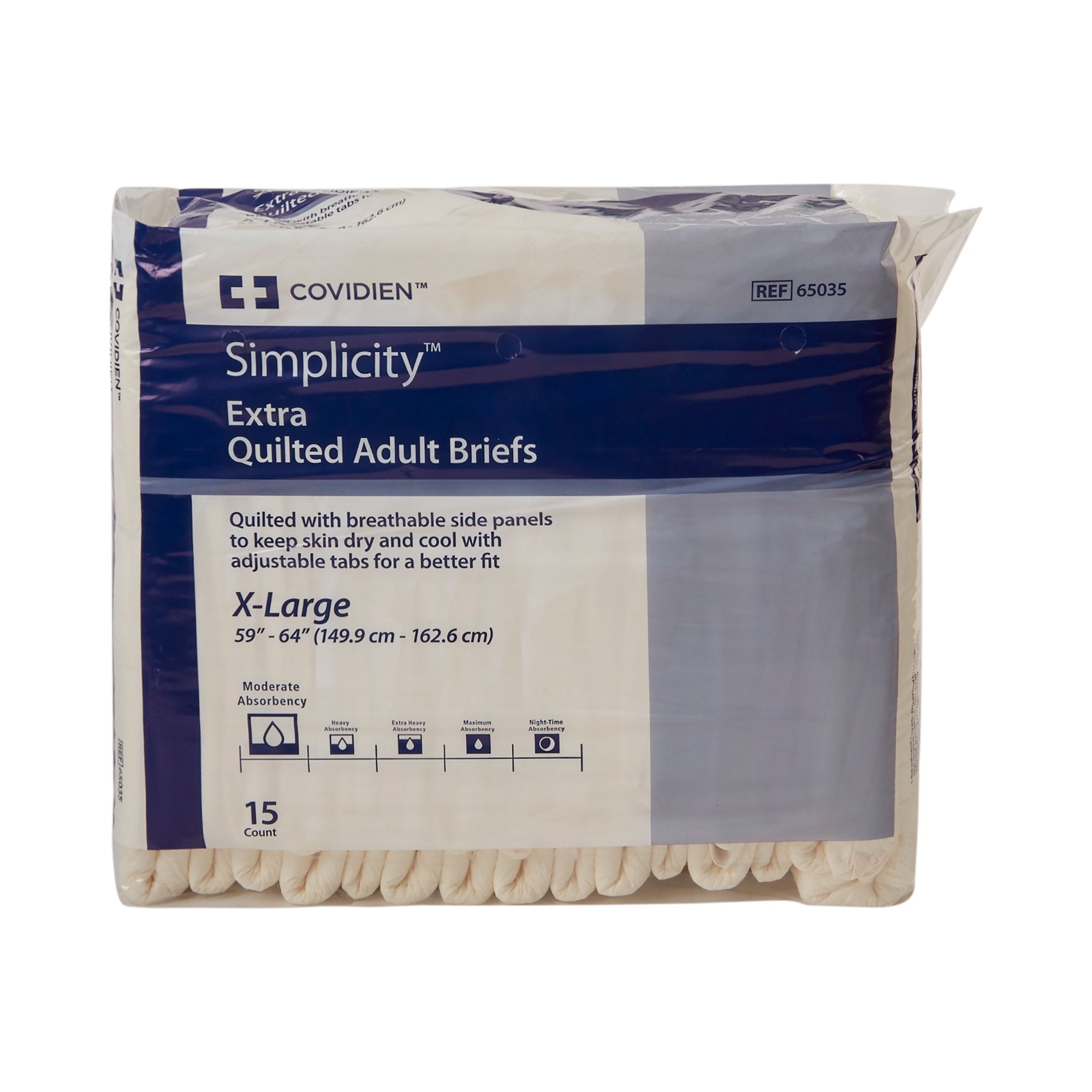 Simplicity Unisex Adult Incontinence Briefs, Moderate Absorbency, X-Large, White, 59 to 64 Inch Waist/Hip (15 Units)