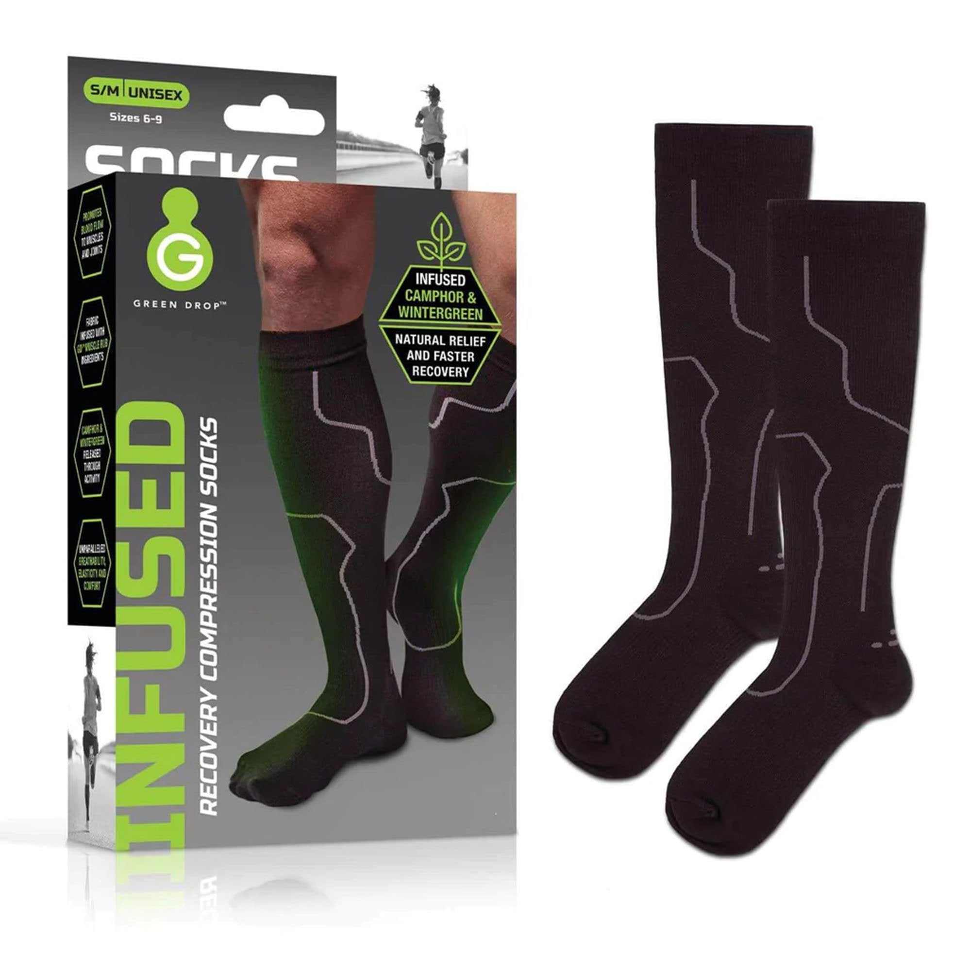 Green Drop Compression Socks – Medical-Grade Infused Support, S/M (1 Unit)